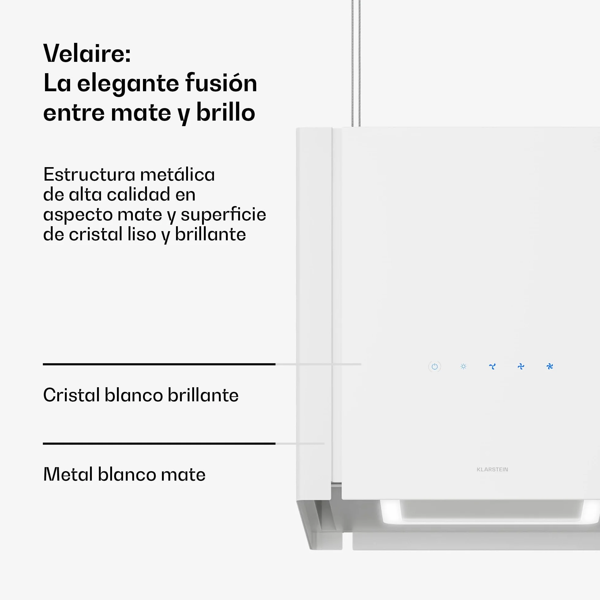 Klarstein Velaire Campana Extractora de Techo 601 m³/h 40 cm Elevable A++ Blanco
