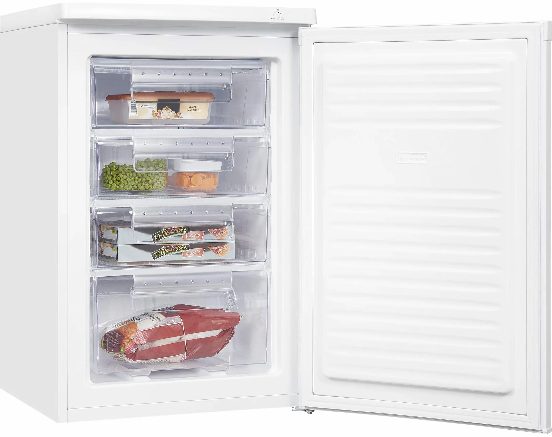Exquisit Congelador Vertical 91L Blanco Clase E 4 Cajones Puerta Reversible Control Temperatura