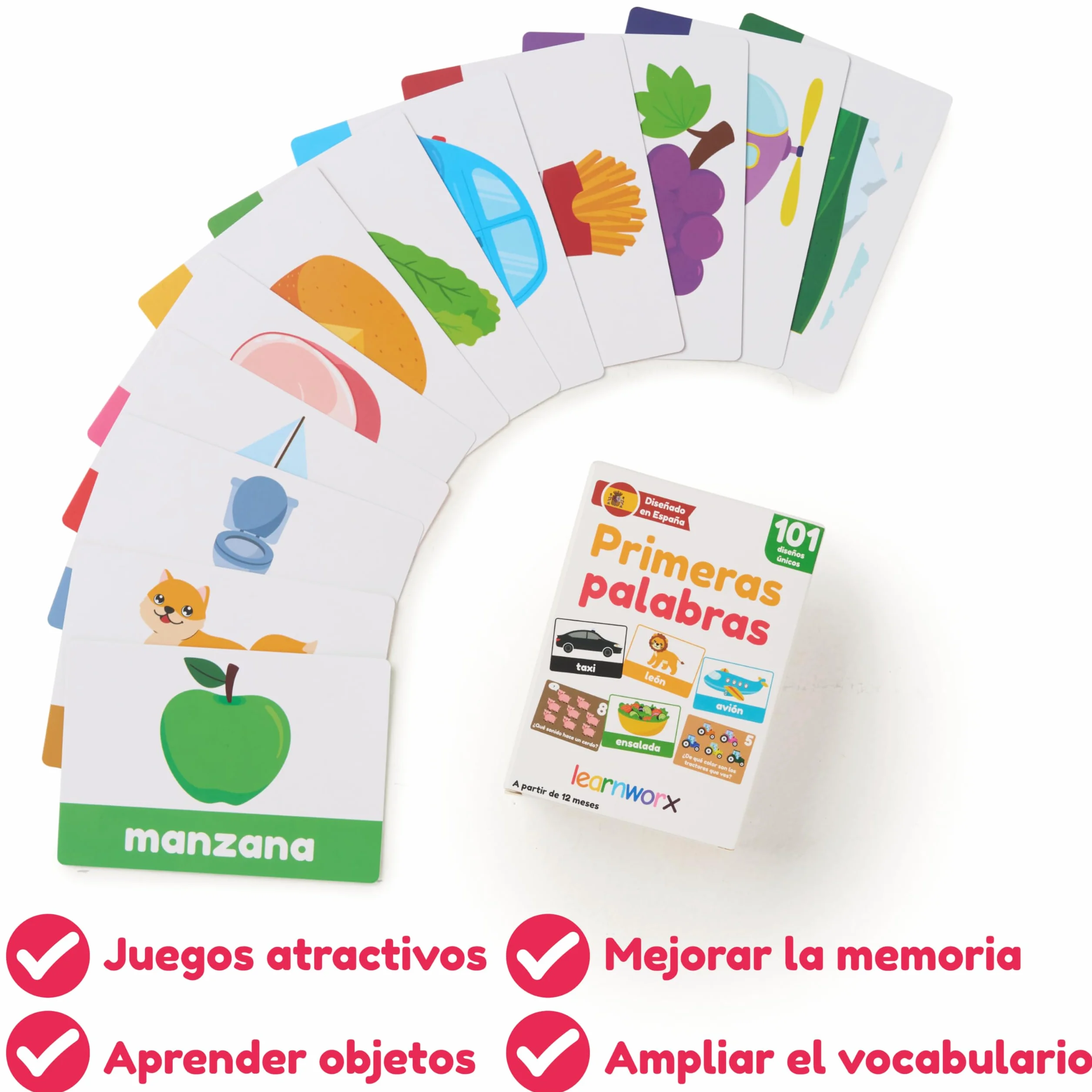 Tarjetas Educativas Bebés 1 2 3 Años | 101 Tarjetas Únicas Flashcards Primeras Palabras | Juguete Desarrollo del Lenguaje