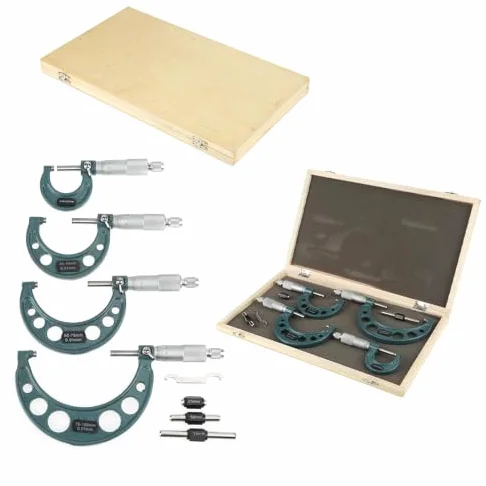 Juego de Micrómetros de Precisión Juego de Micrómetros de Diámetro Exterior 4 Piezas Medidor de Espesor de 0-100 Mm Calibrador a Vernier Micrómetro Exterior con Caja