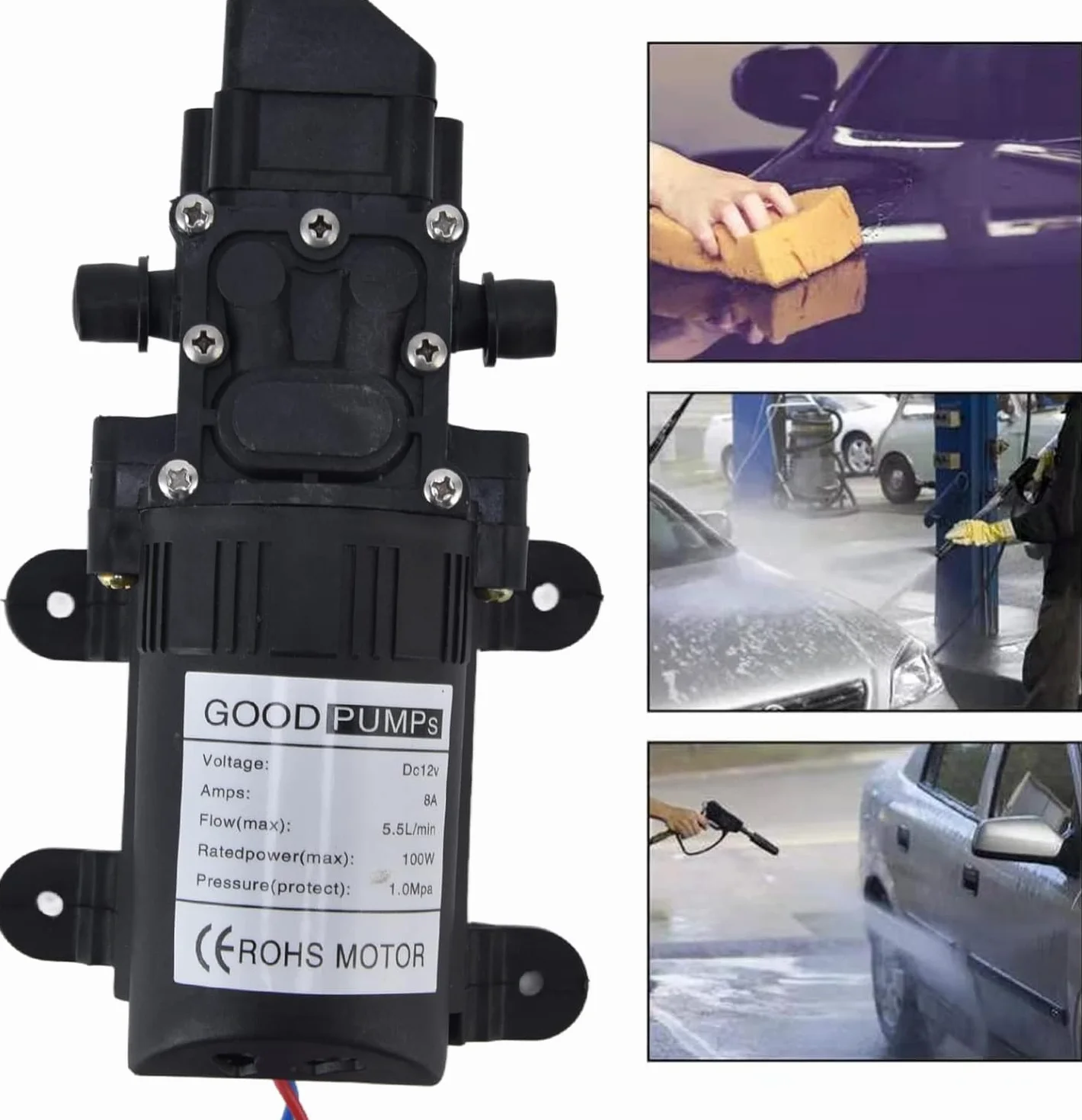 Bomba de agua DC 12V 0.9Mpa 4-6L/Min 70W autocebante de diafragma alta presión