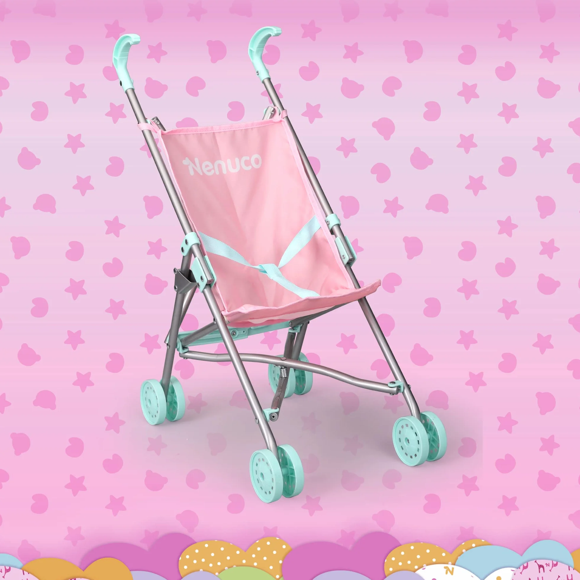 Nenuco Sillita de Metal Carrito de Paseo Juguete Rosa Azul Metálica Plegable 3 años