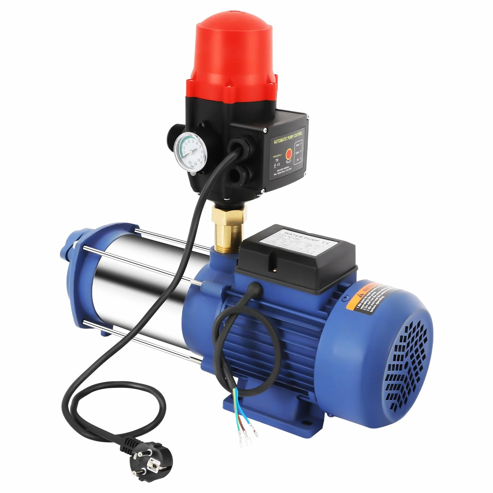 Bomba centrífuga doméstica 2500 W 2850 rpm, bomba centrífuga de jardín, 160 l/min, con interruptor de presión