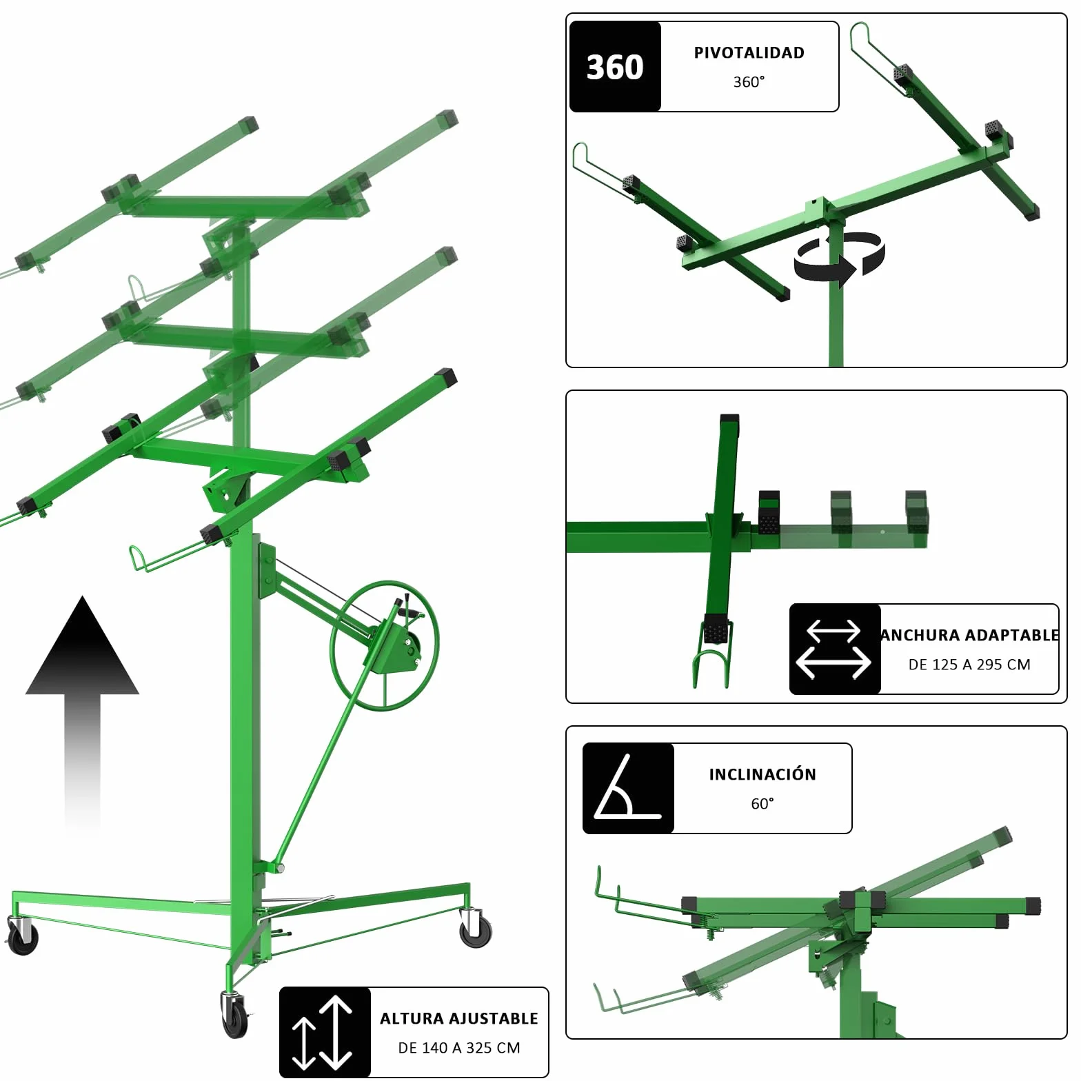 STANEW Elevador de placas XXL plegable hasta máx. 68 kg, para paneles de yeso y placas de riego, altura de trabajo regulable de 140 a 325 cm, altura de trabajo ajustable, máx. 290 cm de ancho