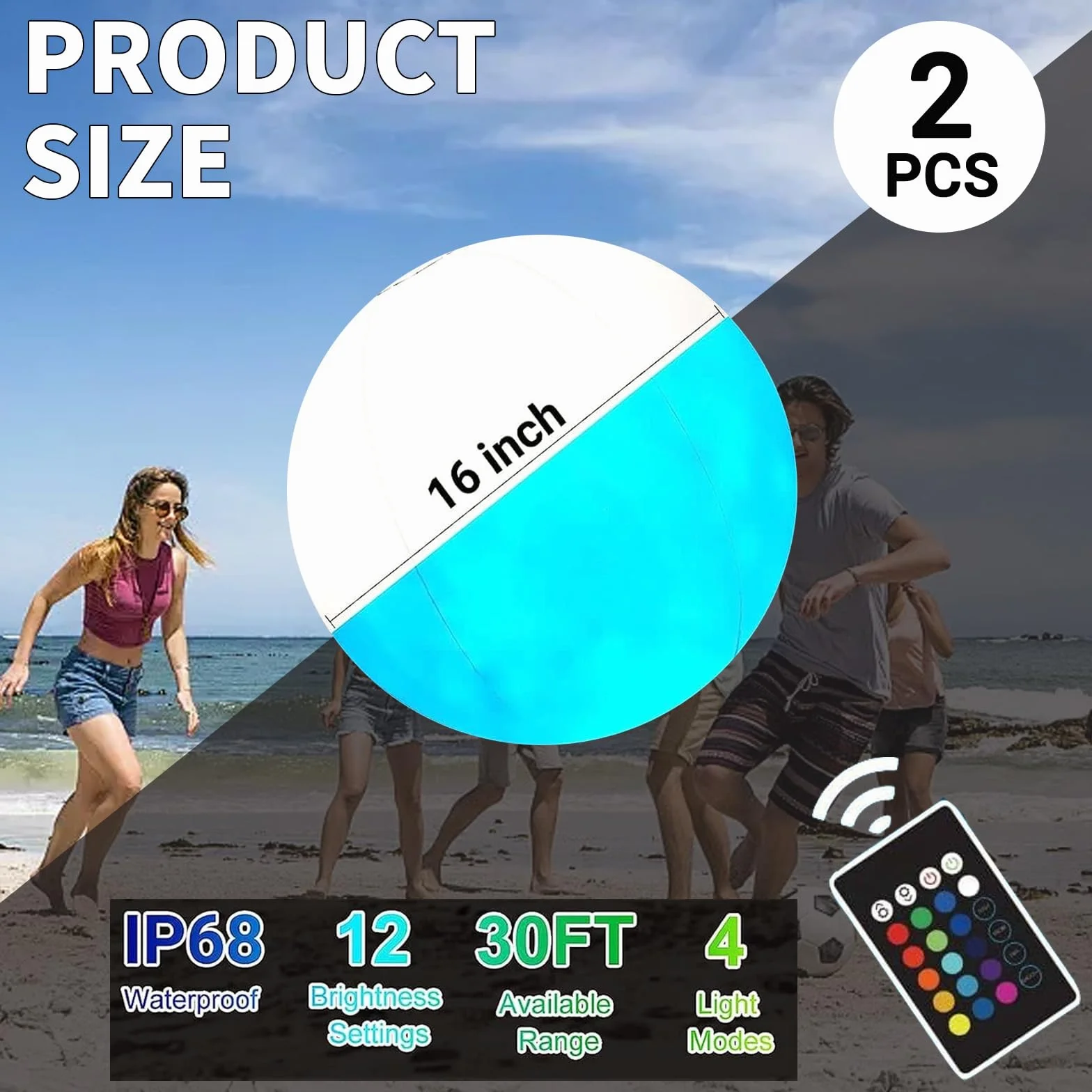 DAZZTIME Pelota Gigante Hinchable LED 2 Piezas Luz de Piscina Juegos de Agua