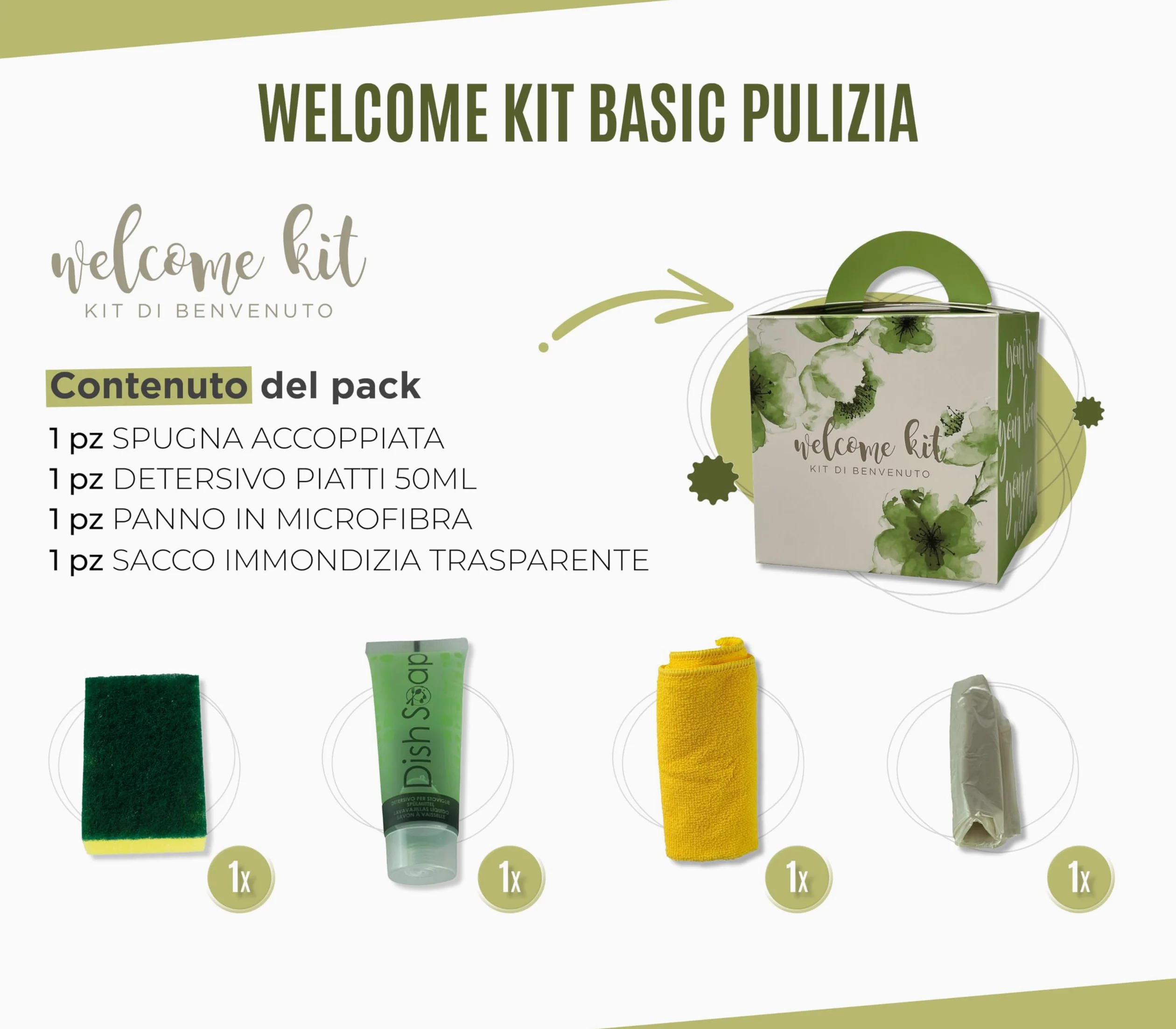 PRESENT-MORE Kit de bienvenida de 24 piezas – Kit de camping para B&B y Camping | Kit de bienvenida modelo básico limpieza