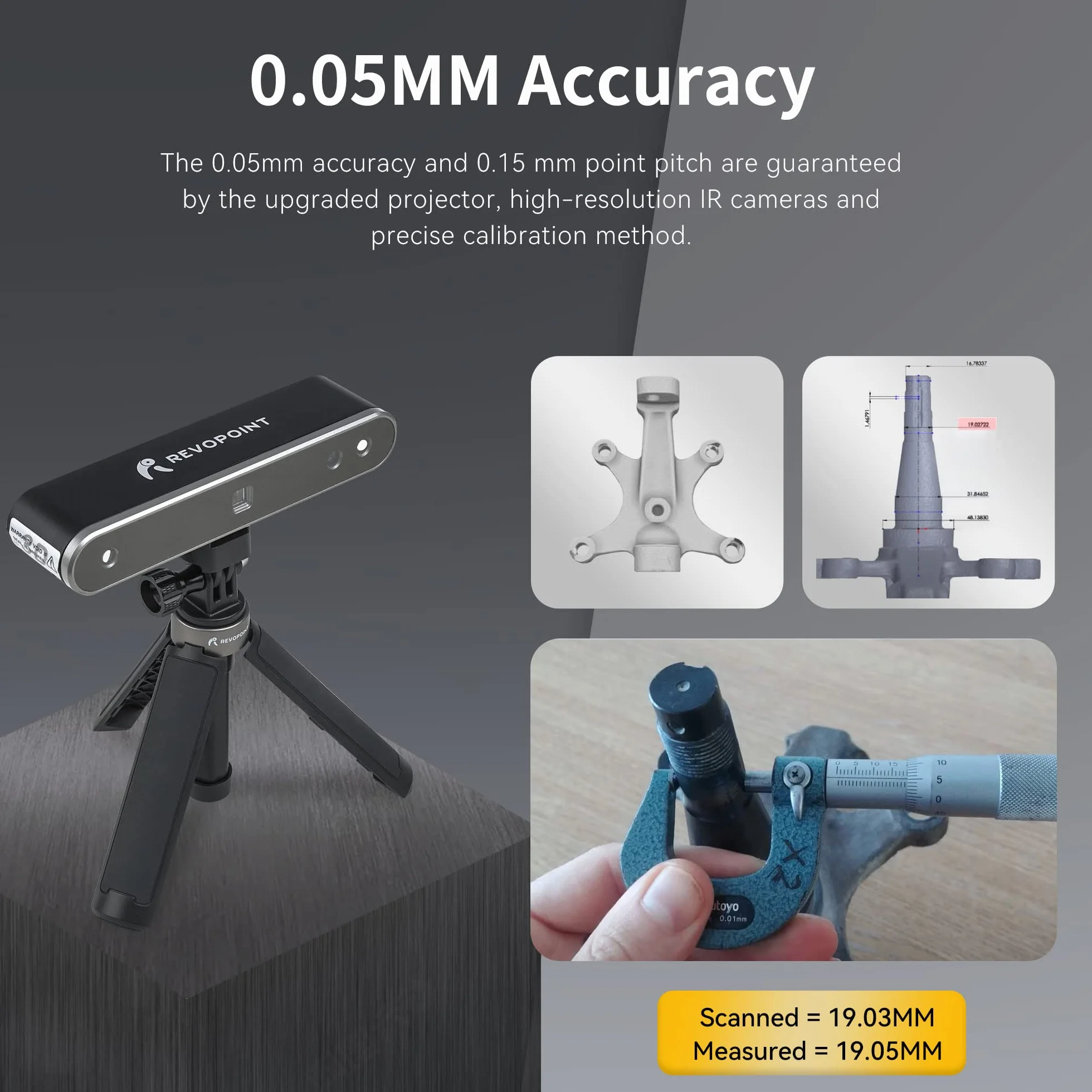 Escáner 3D Revopoint-precisión de 0,05 mm-velocidad de escaneado de 10 FPS-Escáner 3D portátil para impresión 3D - POP2 Premium