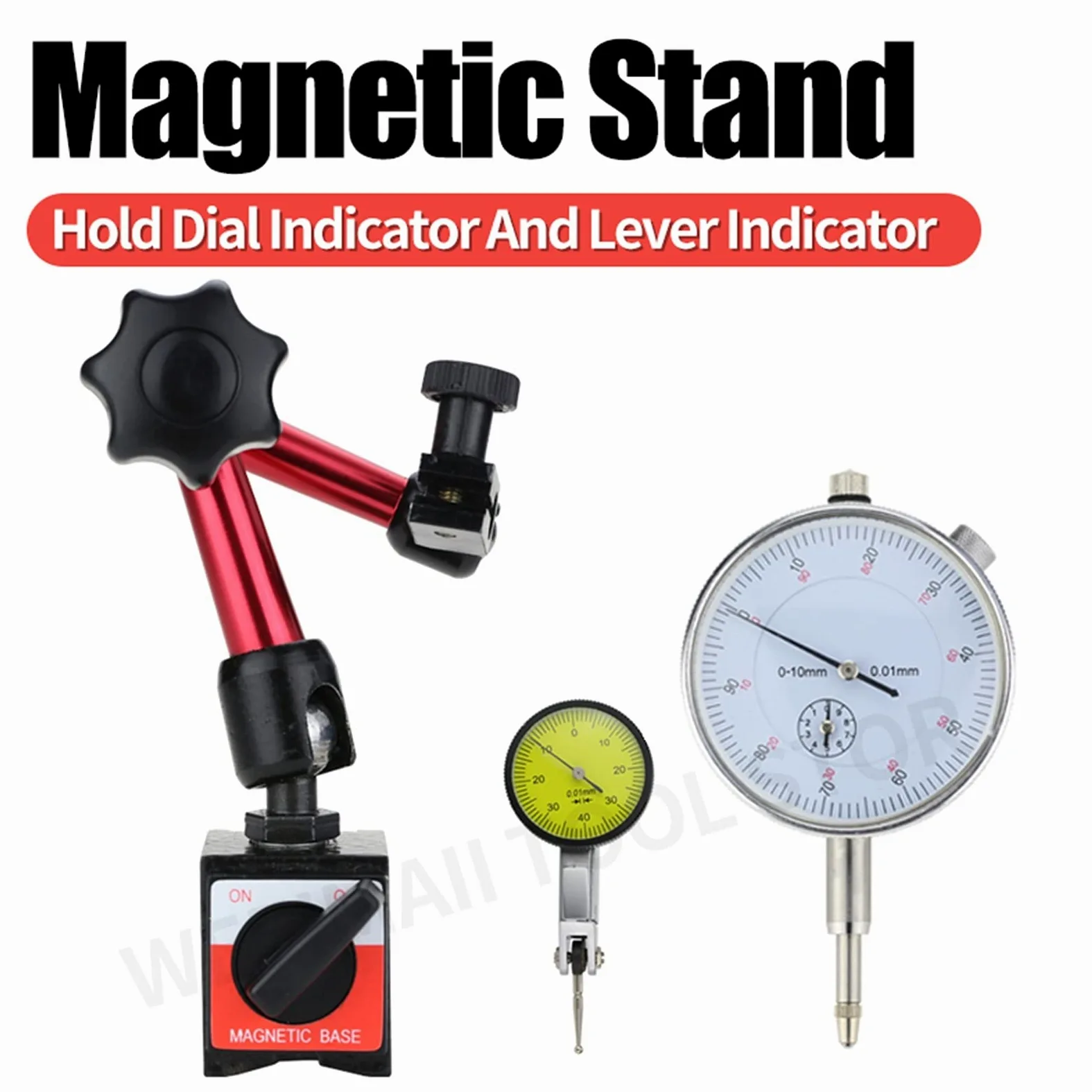 Micrómetro, Indicador de dial soporte magnético Sondas medición calibre Dial Calibrador eléctrico Soporte Base Micrómetro Herramienta la hora(Magnetic Base B)