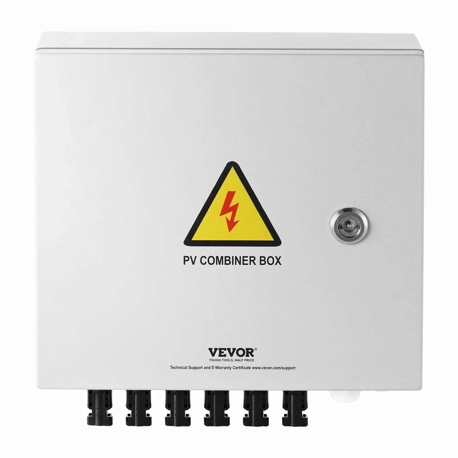 VEVOR Caja Combinadora Fotovoltaica, 6 Cuerdas, Caja Combinadora Solar con Fusible de Corriente Nominal de 15 A Conector Solar, Caja de Acero para Sistema de Panel Solar de Red de Encendido, Apagado