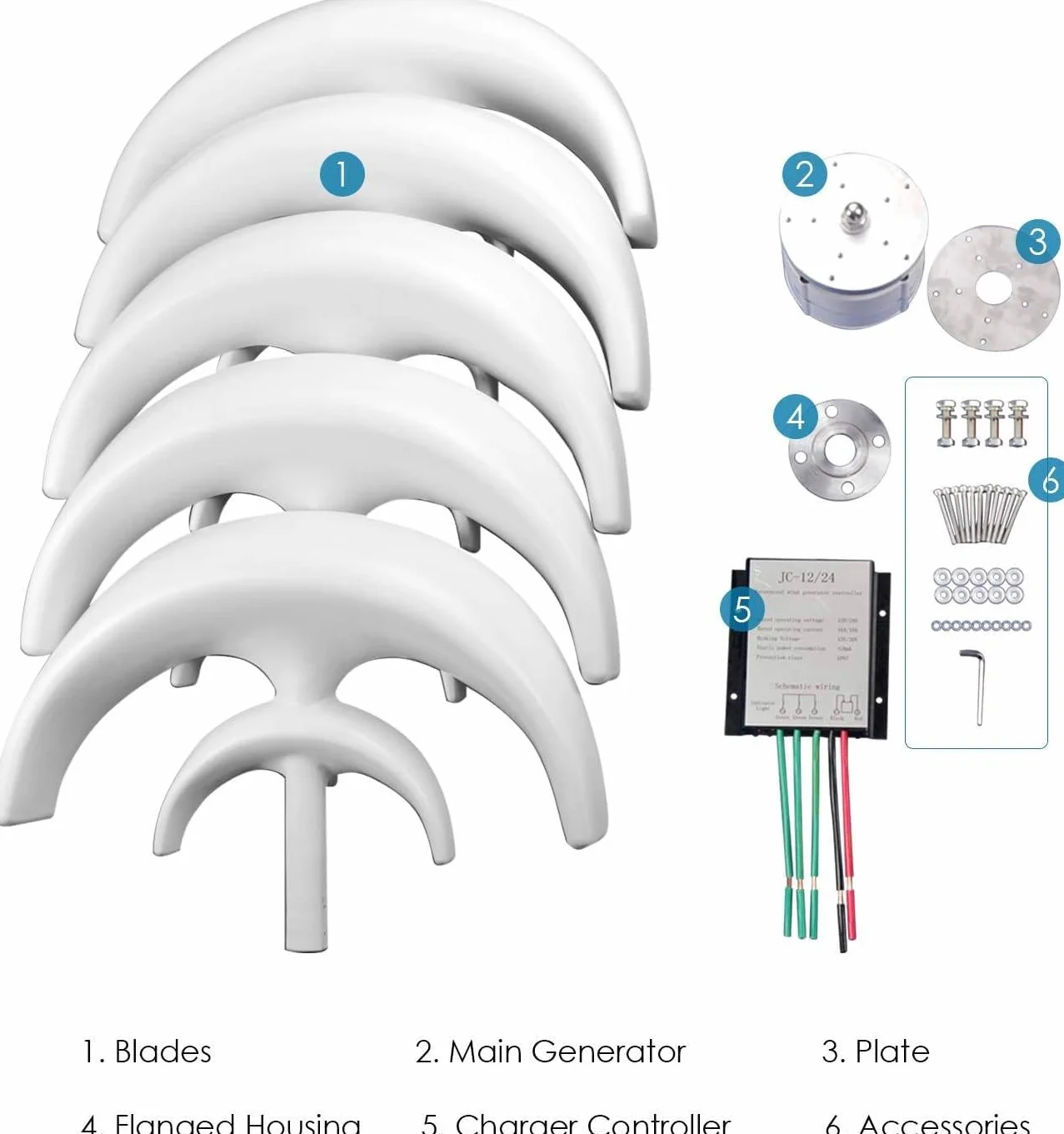 Generador De Turbina Eólica De 4000W Motor De Turbina Eólica De 5 Aspas con Controlador De Carga Kit De Generador De Turbina Eólica para Monitoreo De Jardín Marino Y Barco,White-12V