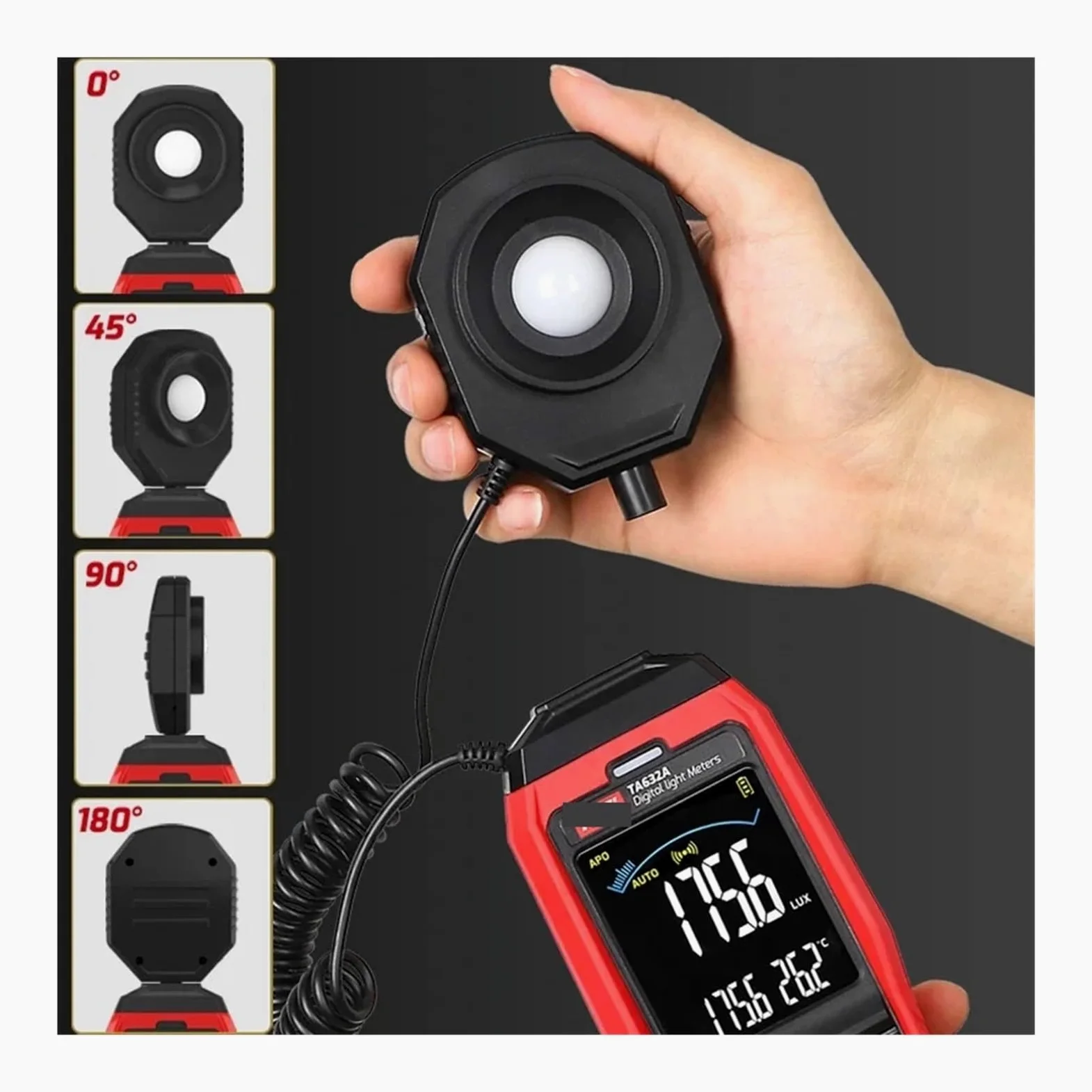 Medidor De Luz Digital TA632A TA632B, Luxómetro For Fotografía, Sonda Desmontable, Iluminómetro Lux/Fc, Fotómetro, Probador Ambiental(TA632A 200000Lux)