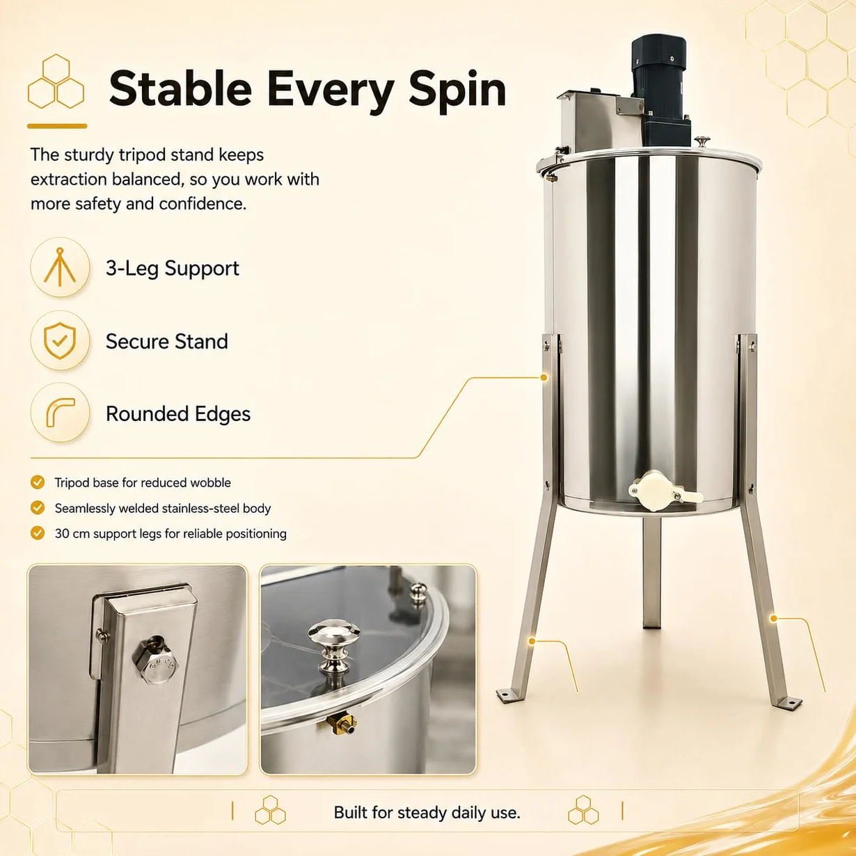 Extractor de miel eléctrico de 140 W, extractor de miel de acero inoxidable, 4 marcos, extractor de miel con tapa acrílica, centrifugadora tangencial eléctrica para la industria de la miel