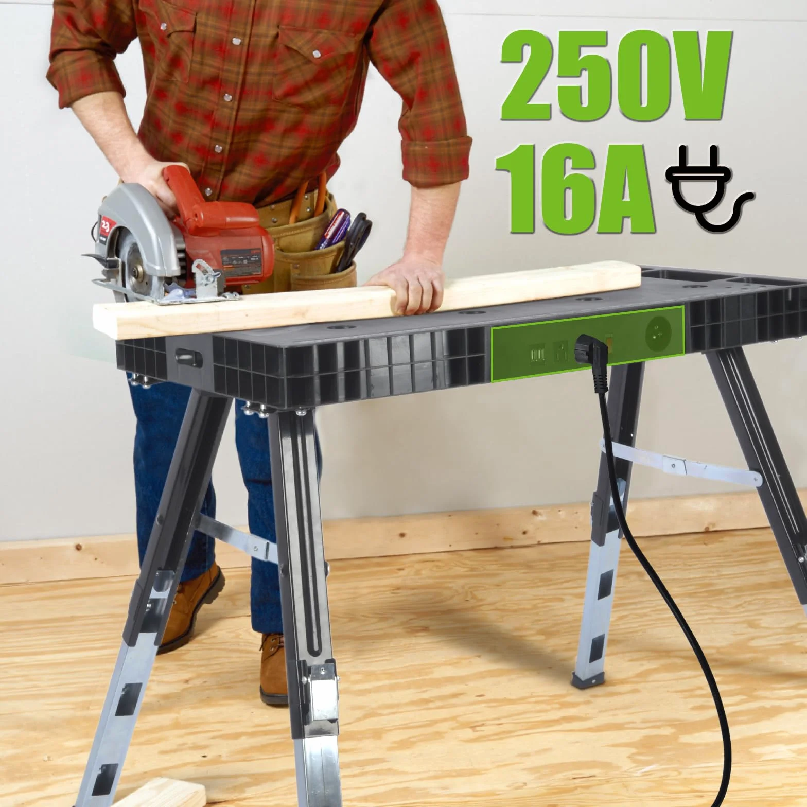 Vertak Banco de Trabajo Plegable 5 en 1 con Enchufe, Mesa de Carpintero 150 kg