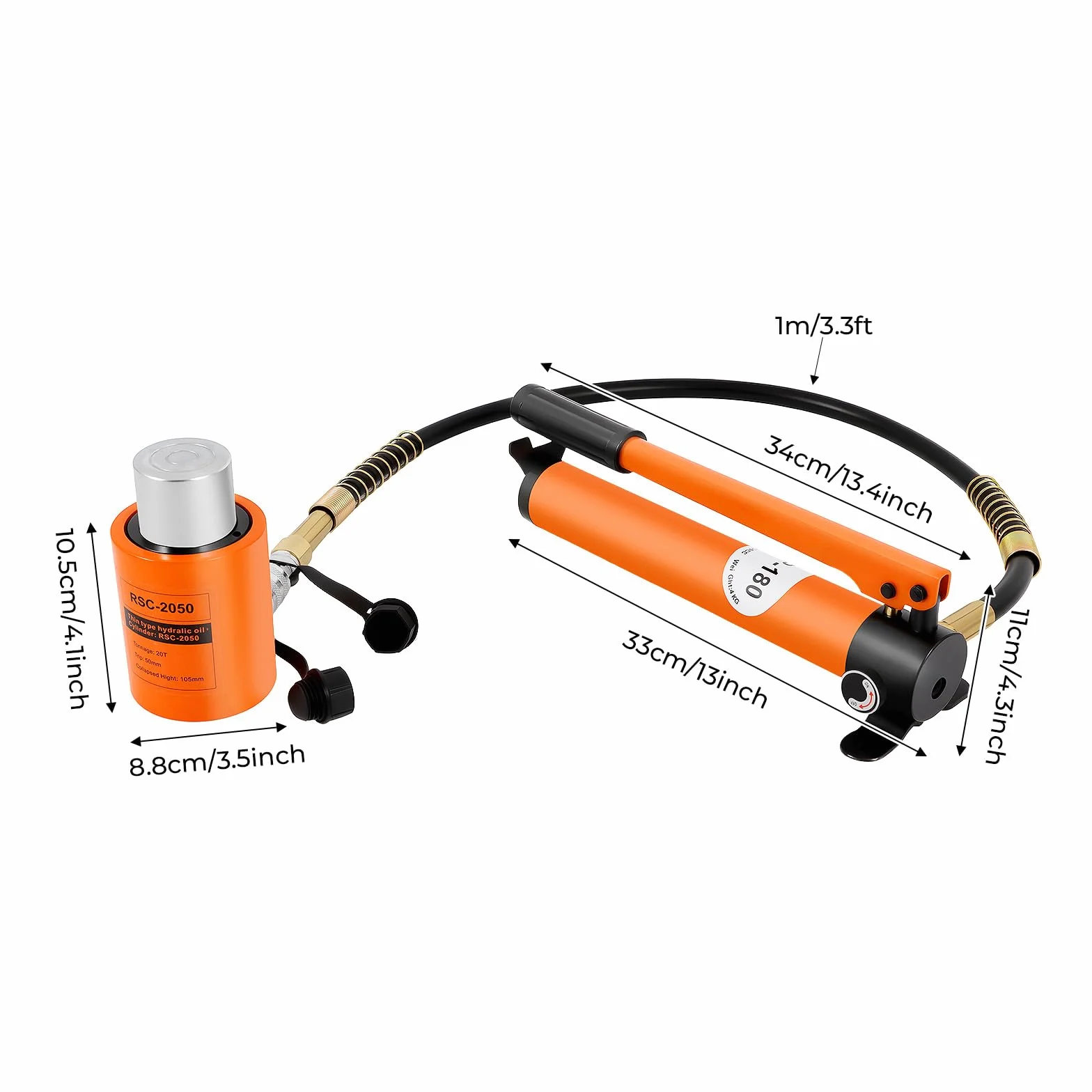 Bomba hidráulica manual de 70 Mpa, 20T 350 cc, 2 l/s, bomba hidráulica manual, herramientas hidráulicas con elevador, manguera de 1 m y mango, para elevación, flexión y enderezamiento