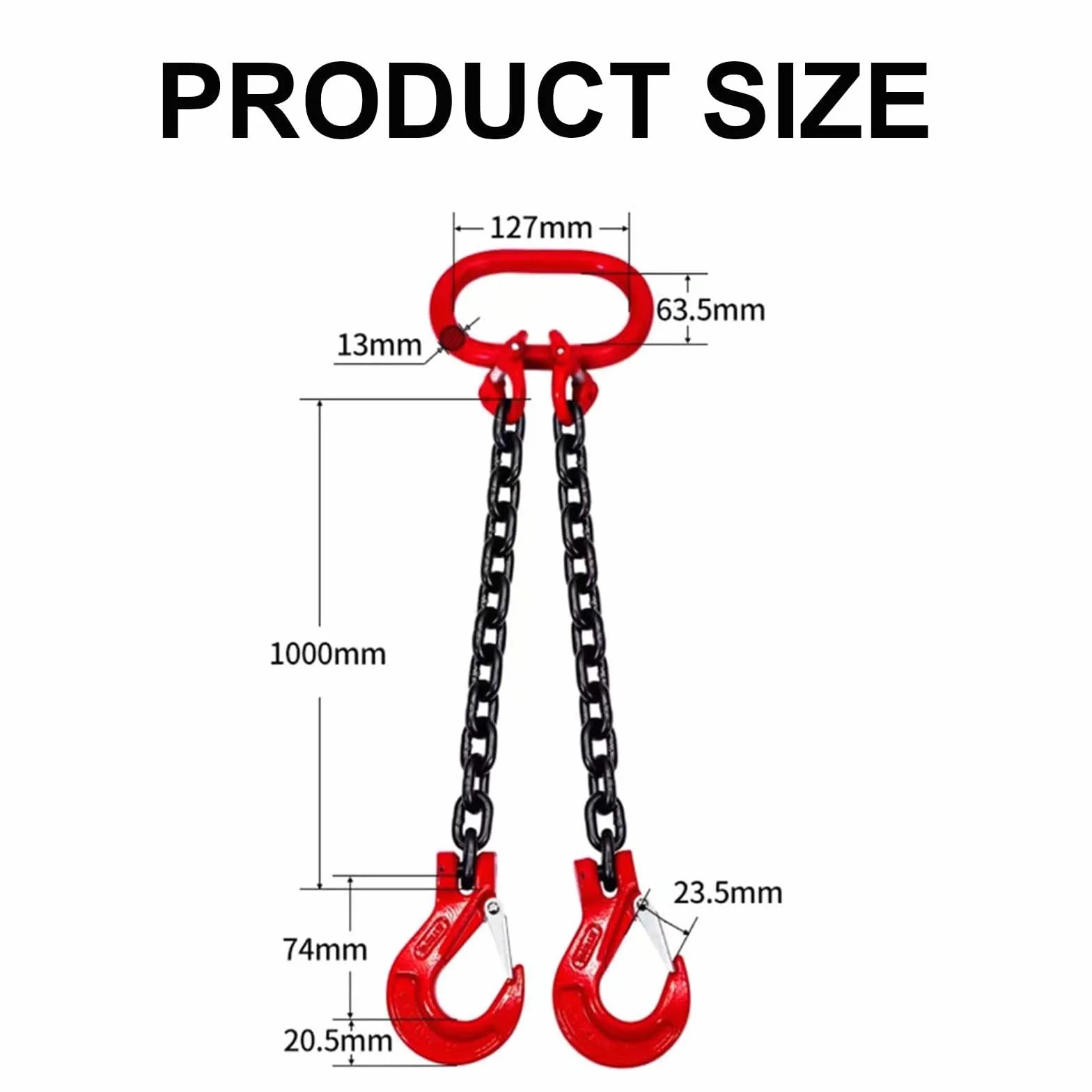 Eslinga de Cadena de 2 Hilos 1m 2t ø6mm Gancho Cabeza de Horquilla Cadena de Acero