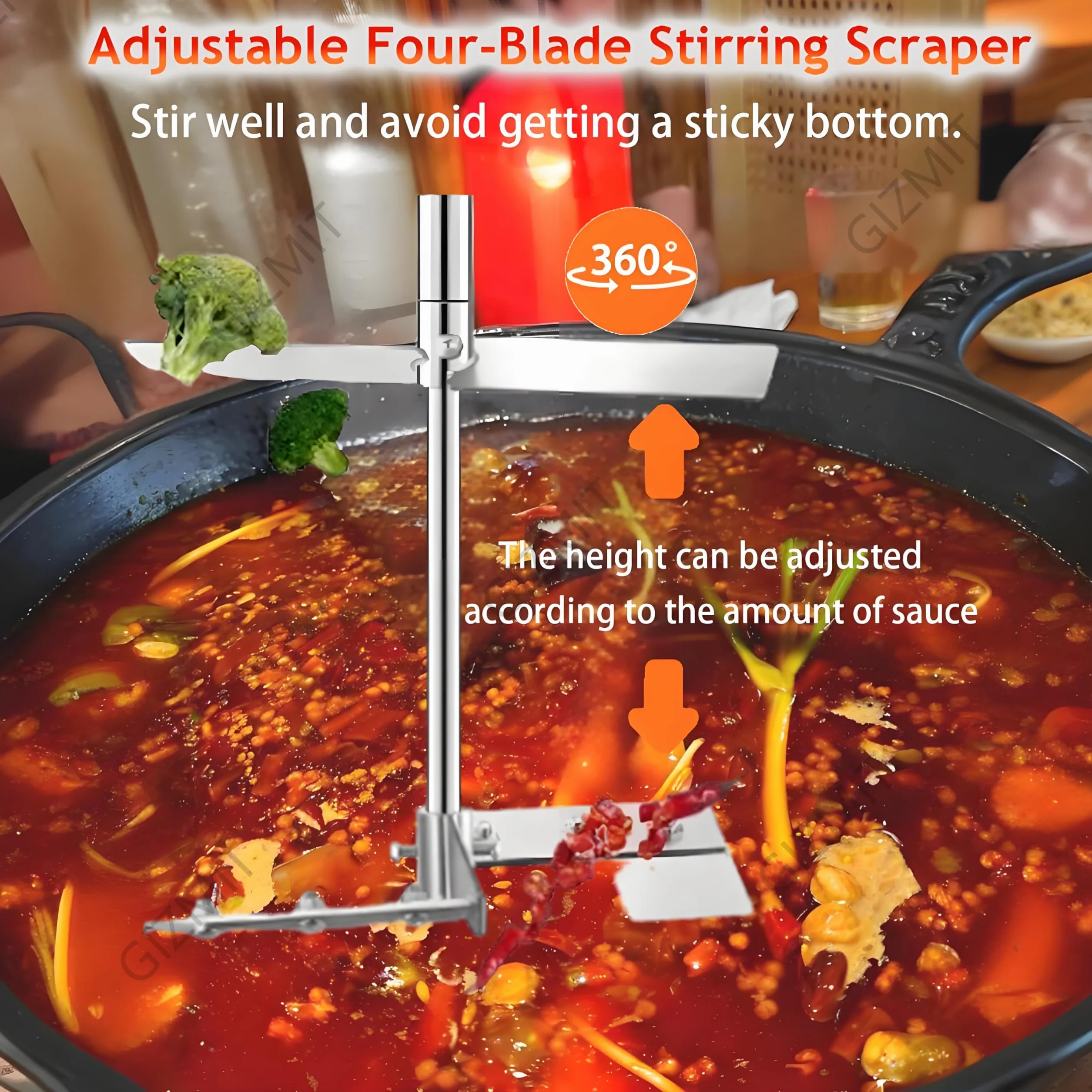 Agitador automático de ollas, raspador eléctrico de 4 cuchillas para remover sopas, salsas y gachas de avena con un solo clic sin esfuerzo