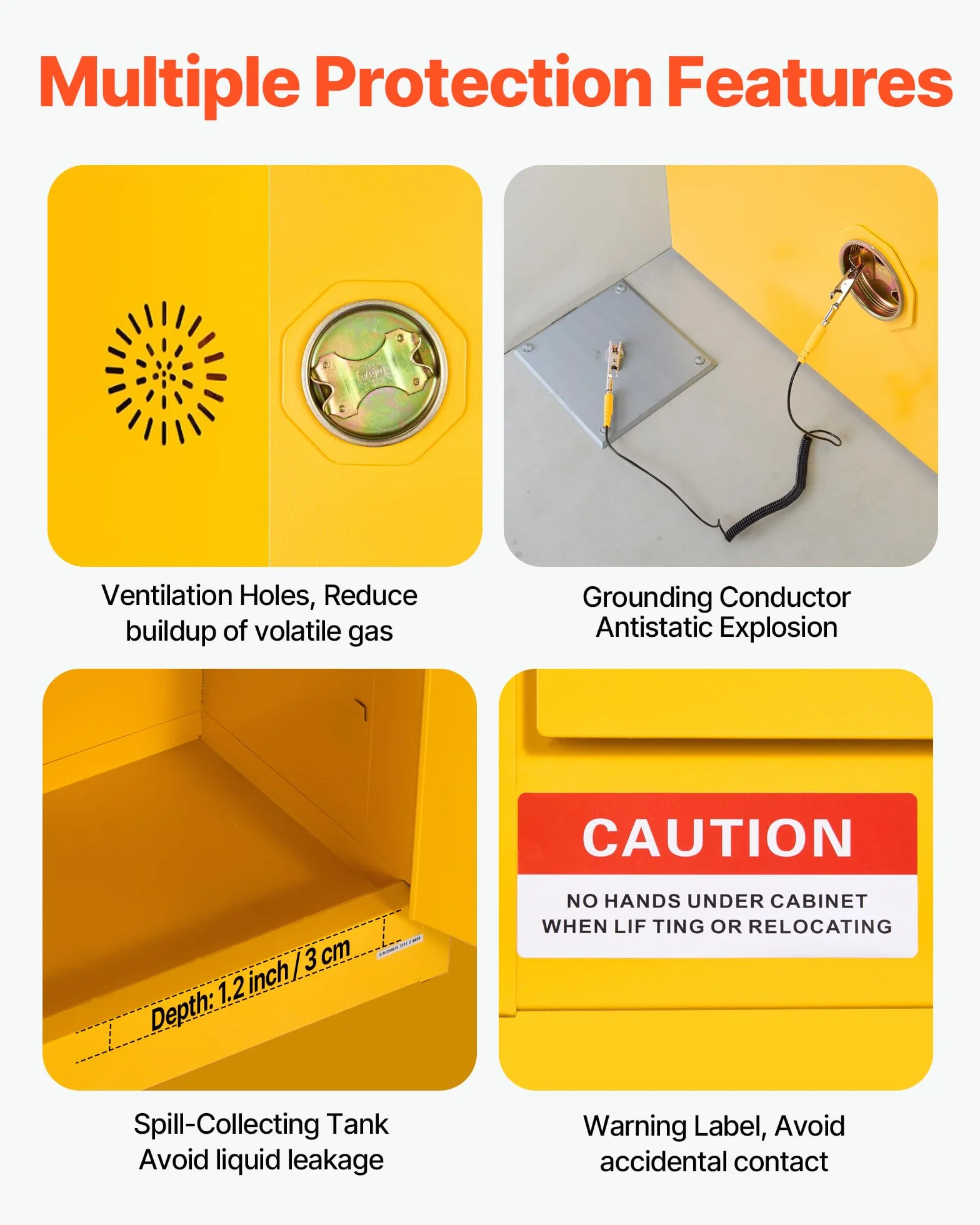 VEVOR Gabinete para Materiales Inflamables, Gabinete Ignífugo 109,2 x 46 x 118 cm de 110 L de Acero Laminado en Frío y Galvanizado con Estante Ajustable para Uso Comercial y Doméstico, Amarillo
