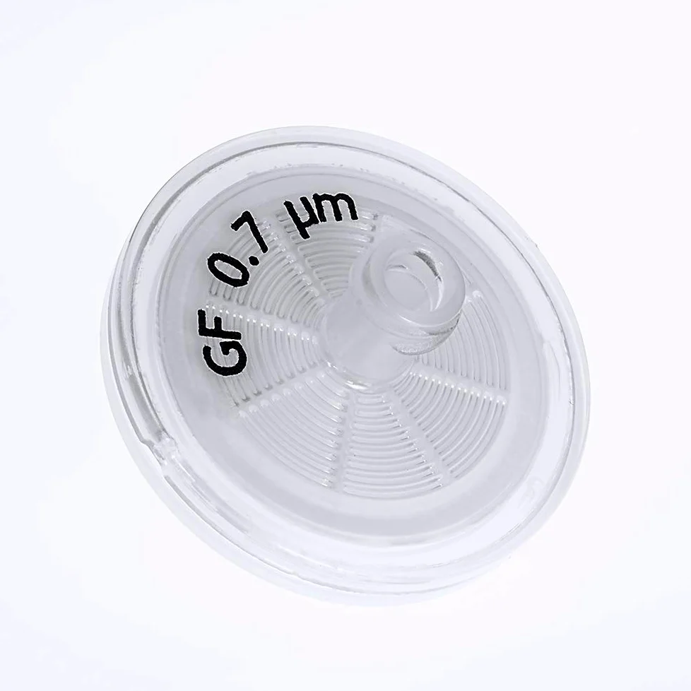GVS Filter Technology, Filtro de jeringa, ABLUO, 25mm, Membrana Glass Fiber, 0.70µm, alojamiento PP, 100/pc