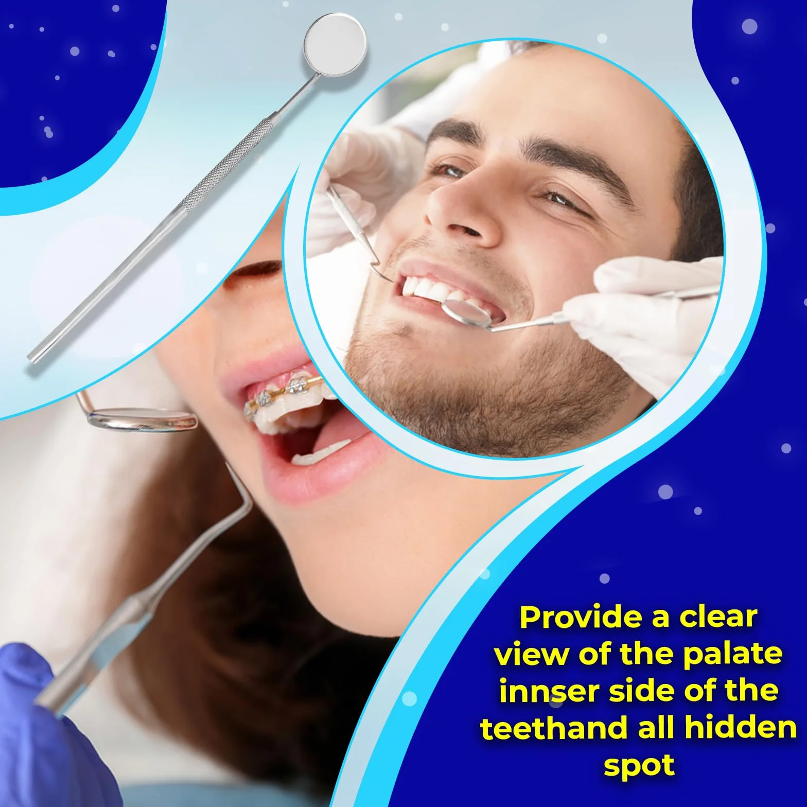 Espejo dental de acero inoxidable para dentista limpieza e higiene bucal
