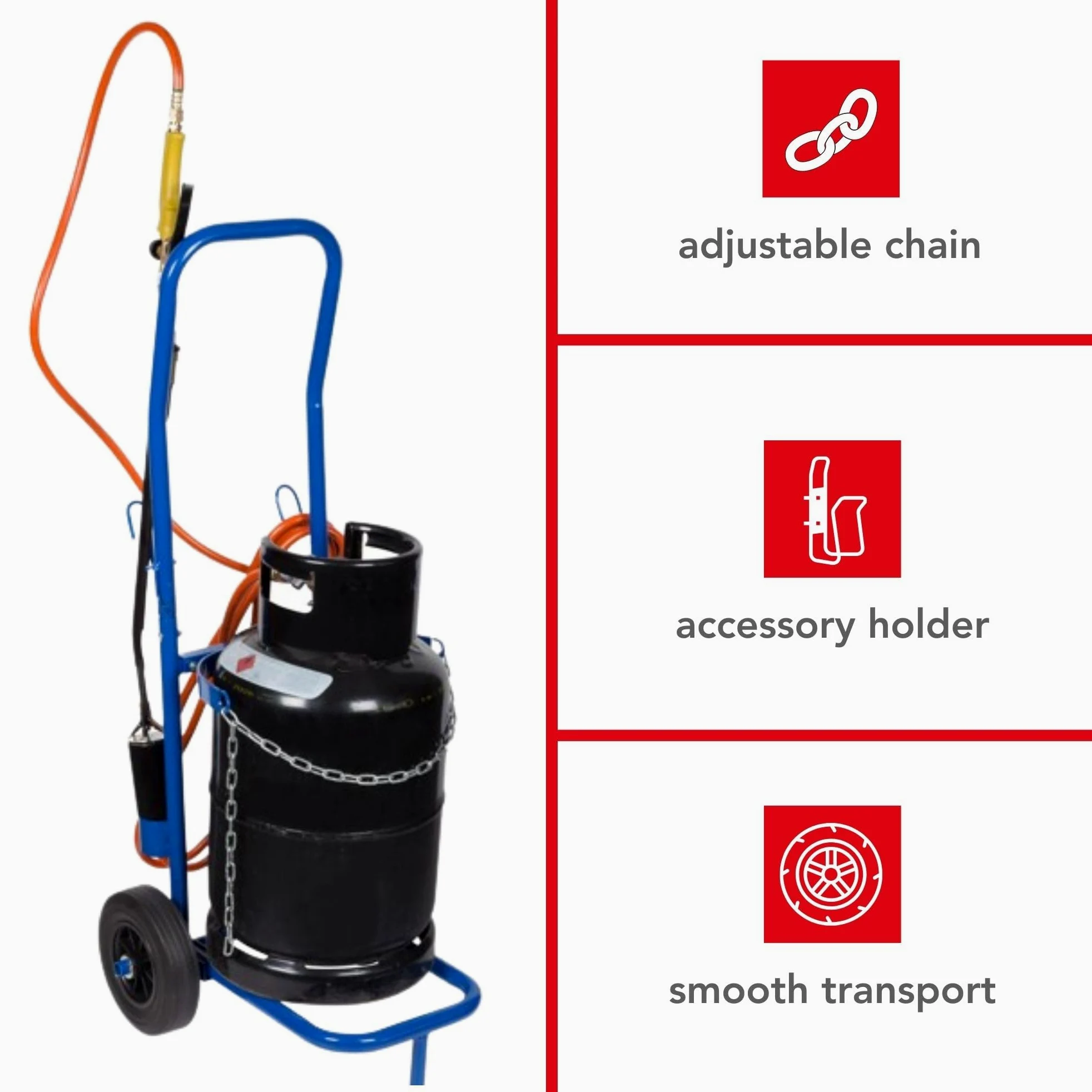Toolland Carrito para bombonas de Gas 100 kg Cadena Ajustable Acero Inoxidable Ruedas 20 cm para propano butano barriles de Cerveza Interior Exterior