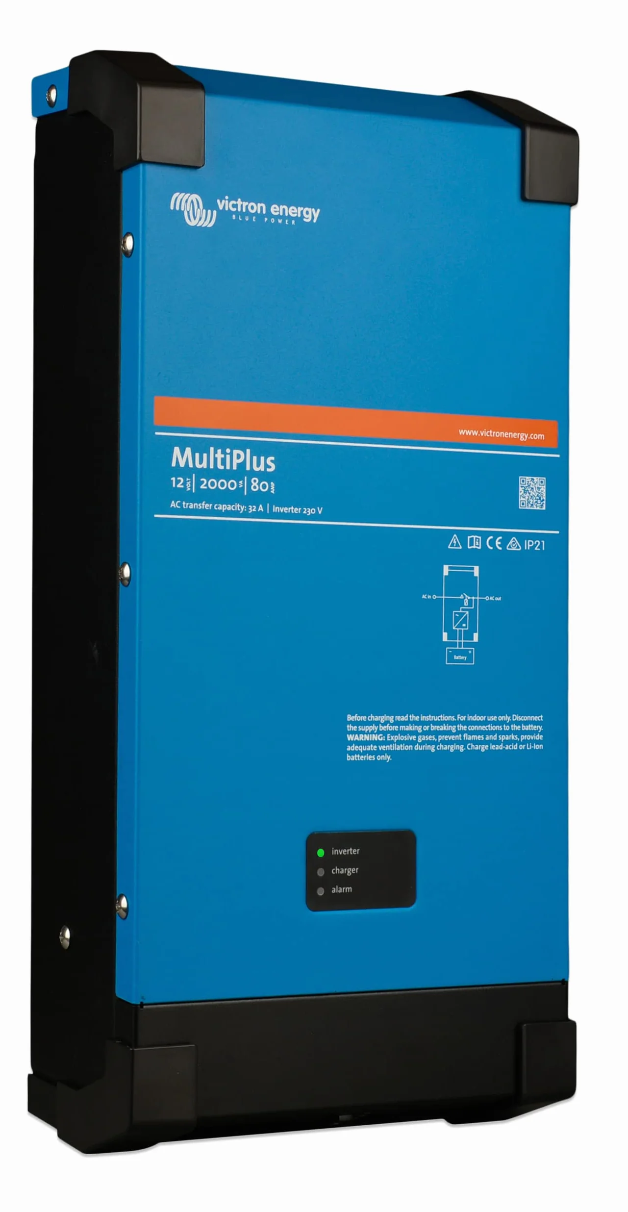 Victron Energy MultiPlus 2000VA 12-Voltios 230V Inversor de Onda sinusoidal Pura 80 amperios Cargador de batería