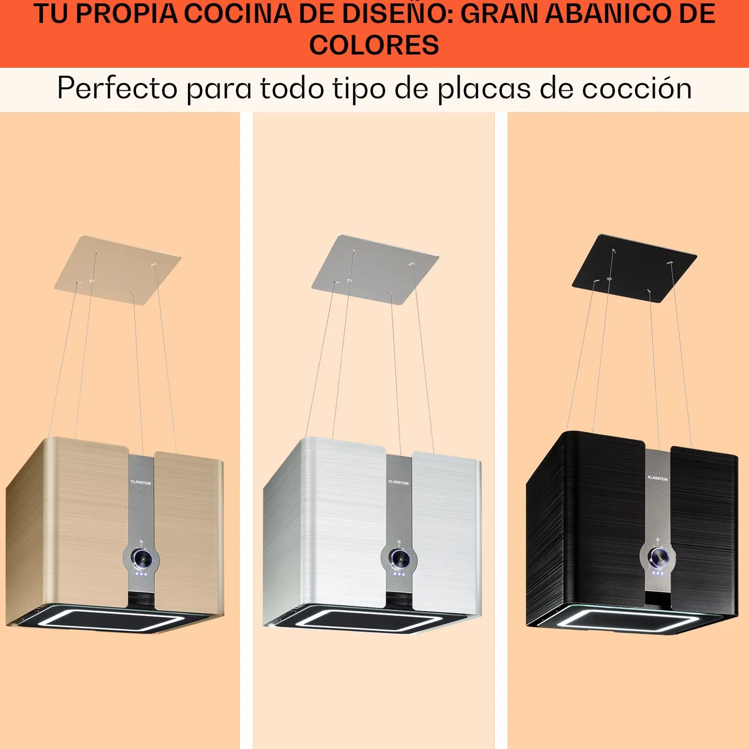 Klarstein Futurelight Smart Campana Extractora de Isla 420m³/h Acero Inoxidable Dorado