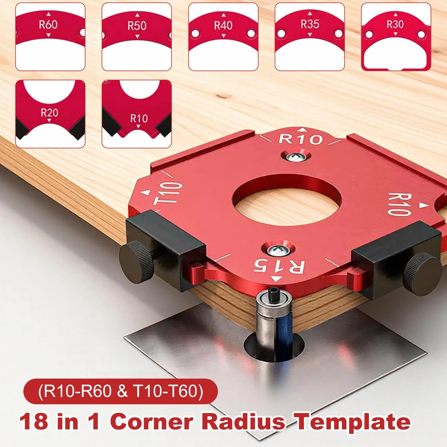 Radius Juego de 7 plantillas de fresado de radio de esquina de aluminio R10-R60 T10-T60 con topes dobles