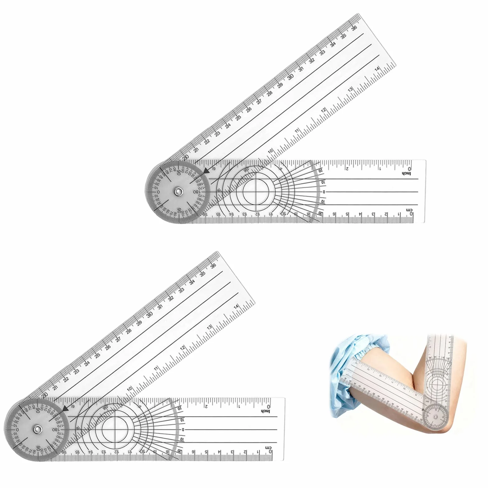 Goniometro PVC Fisioterapia 360° Rotacion Transparente Transportador 2 Piezas