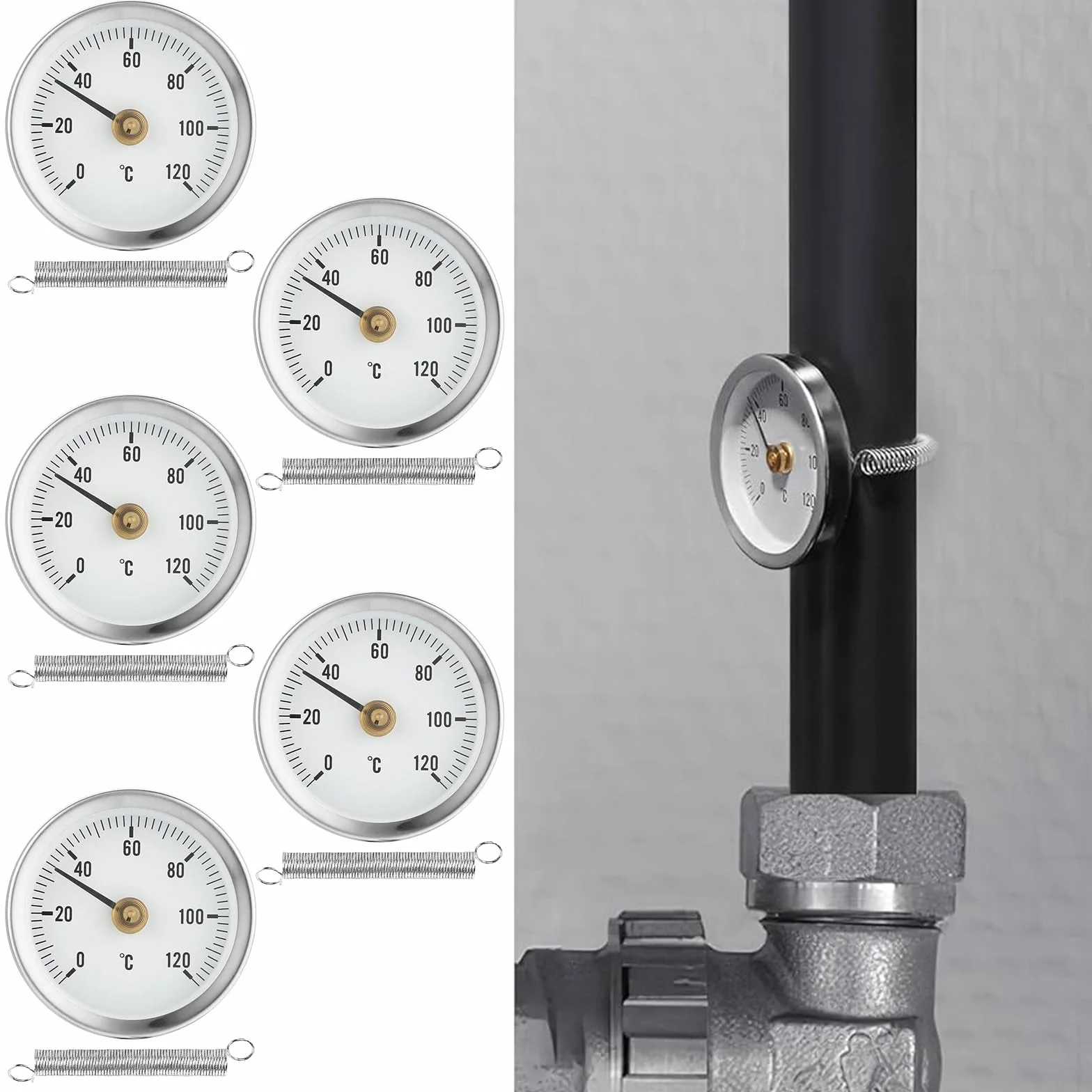 BORDEAG Termómetro para tubería industrial 0-120°C 63 mm 6 unidades