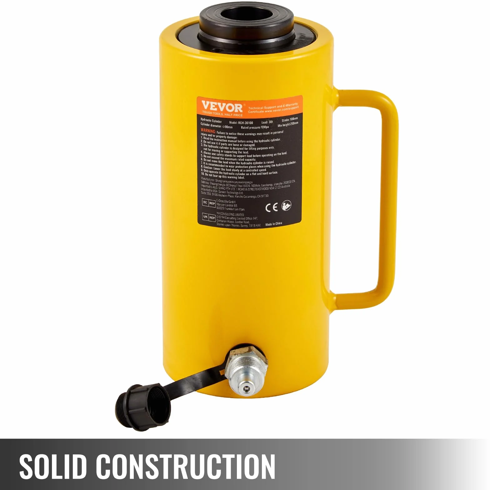Mophorn Gato Hidraulico 30 T/66000 LBS, Gato Hidraulico para Coche Carrera de Ariete 100 mm/4 pulgadas, Gato Hidraulico Carretilla de Altura 220 + 12 mm, Gato Hidráulico Chapista 14,5 kg/32 lbs