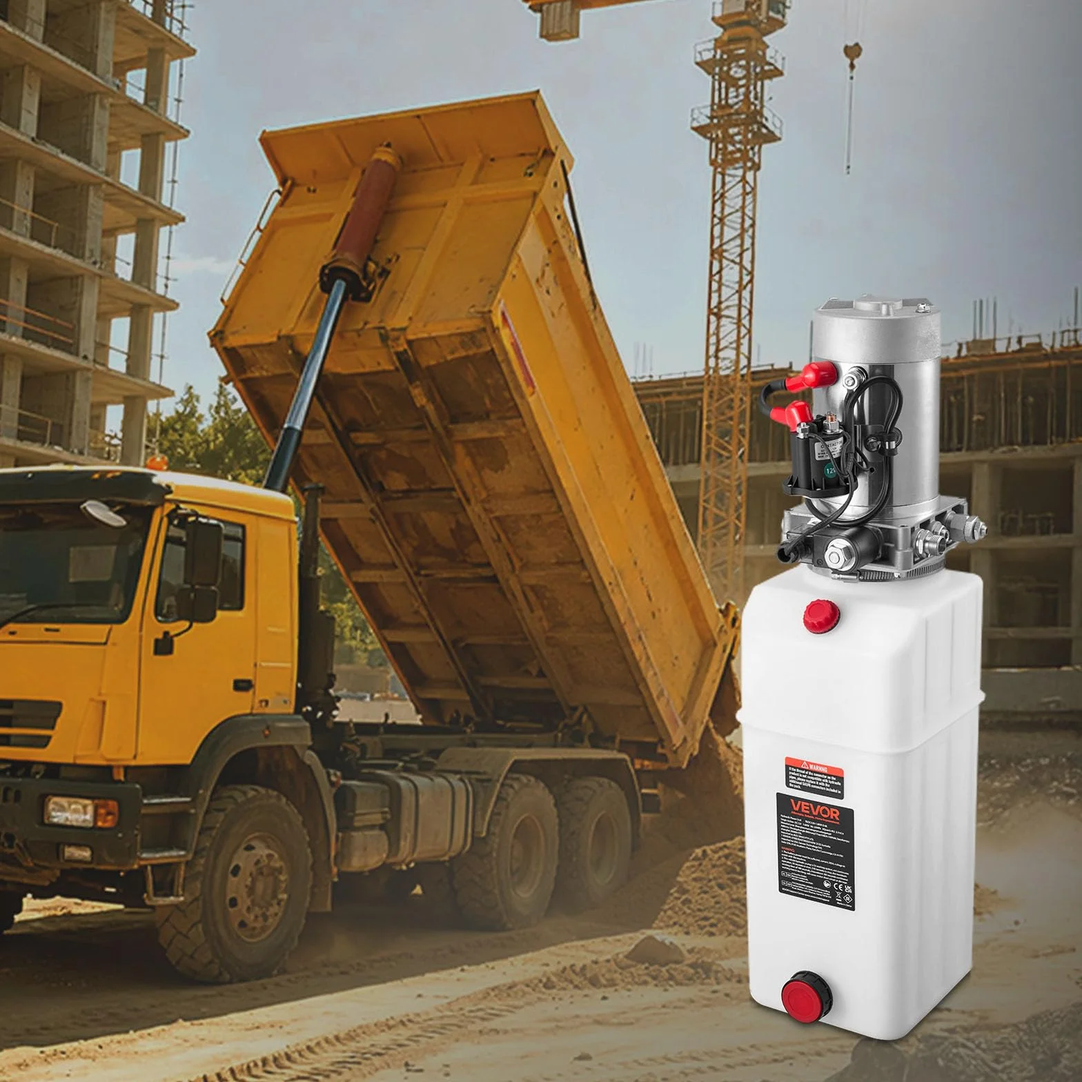 VEVOR Bomba Hidráulica de Simple Efecto 8 Cuartos 12 V CC, Bomba del Remolque Volquete Caudal de 3,4 L/min, Presión Máxima de Alivio de 22 MPa, para Elevación de Vehículos, Elevadores de Tijera