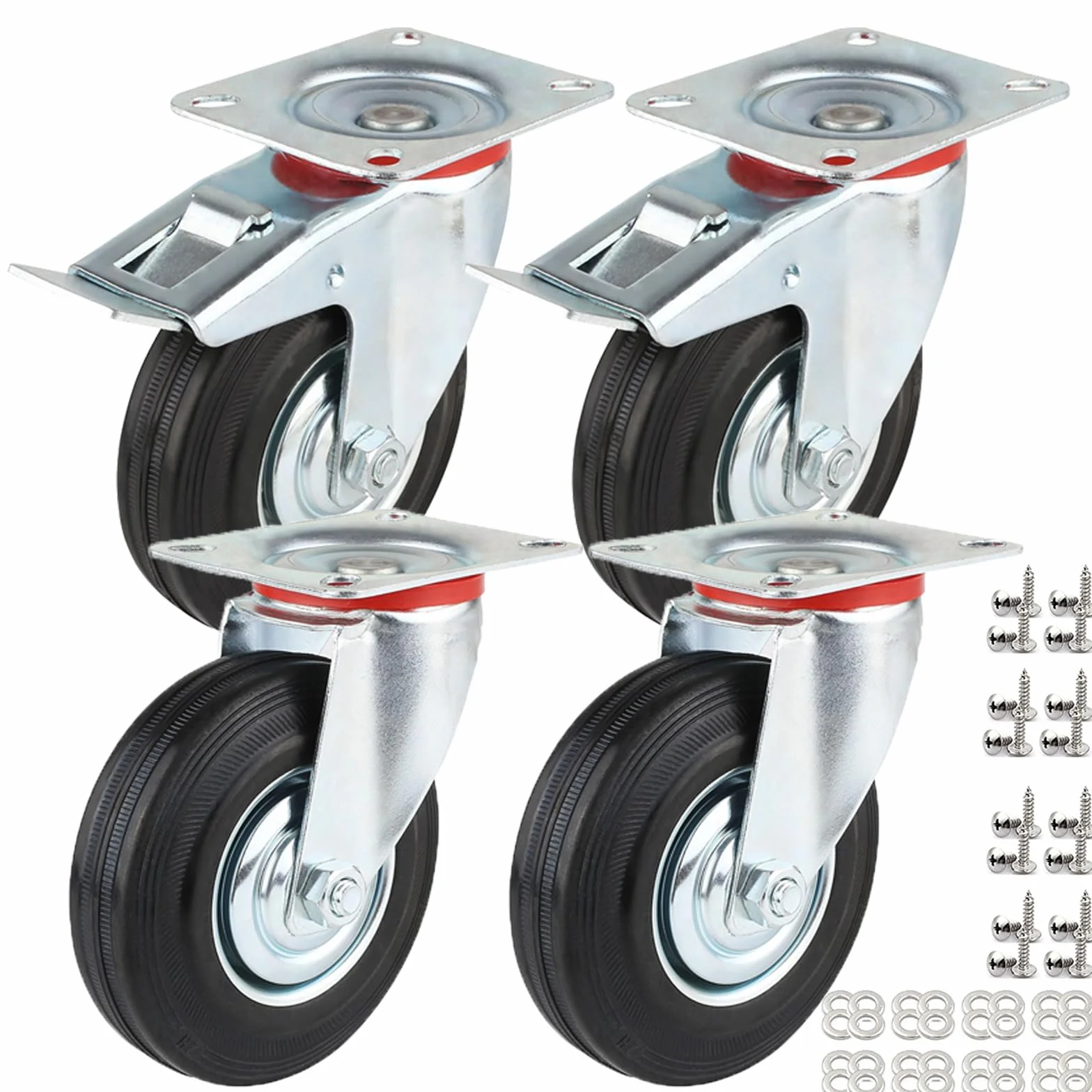 Ruedas para cargas pesadas 125 mm con freno 4 ruedas de transporte 400 kg giratorias 360° goma