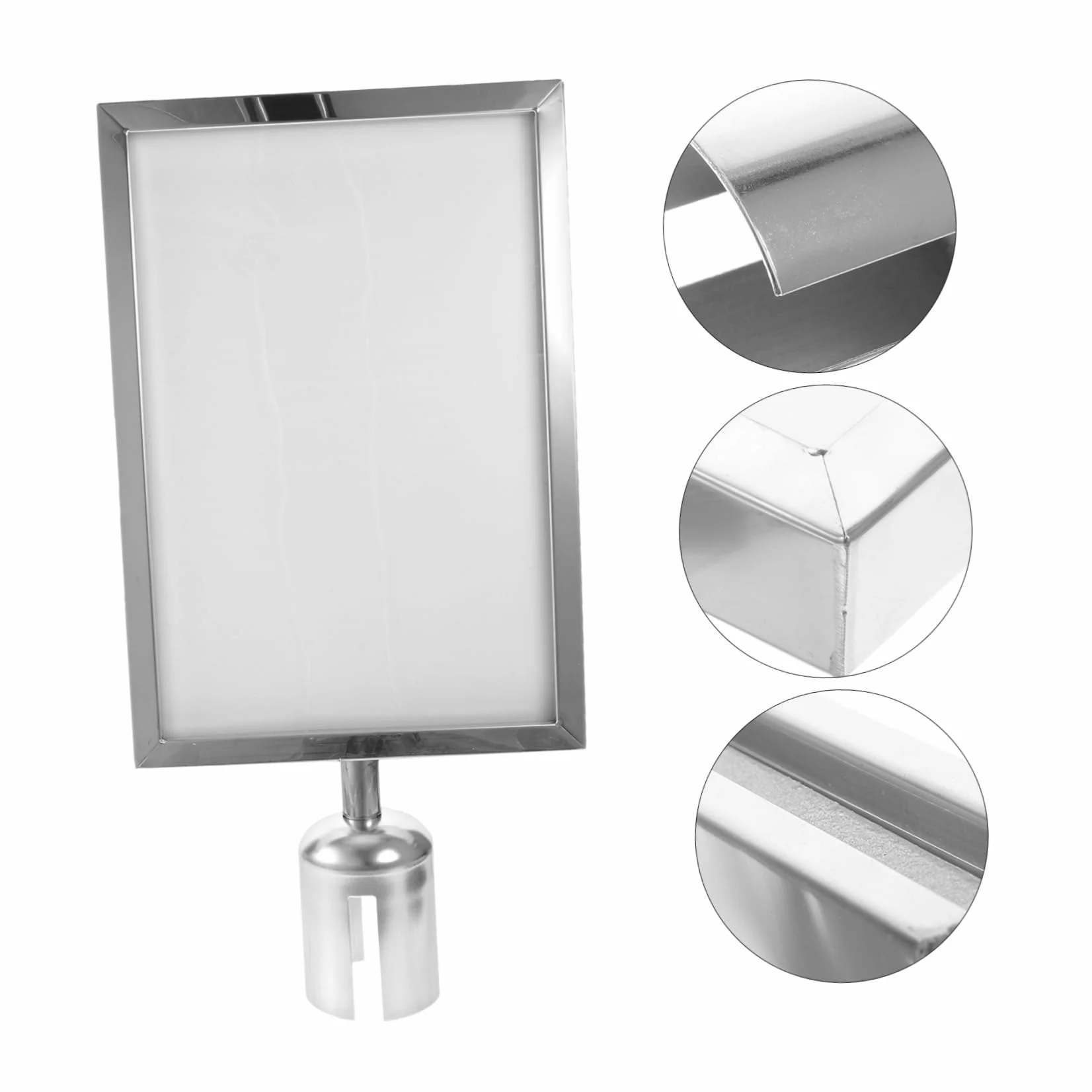 VILLCASE Letrero Tamaño A4 Acero Inoxidable Marco Vertical Poste Soporte Correa Retráctil