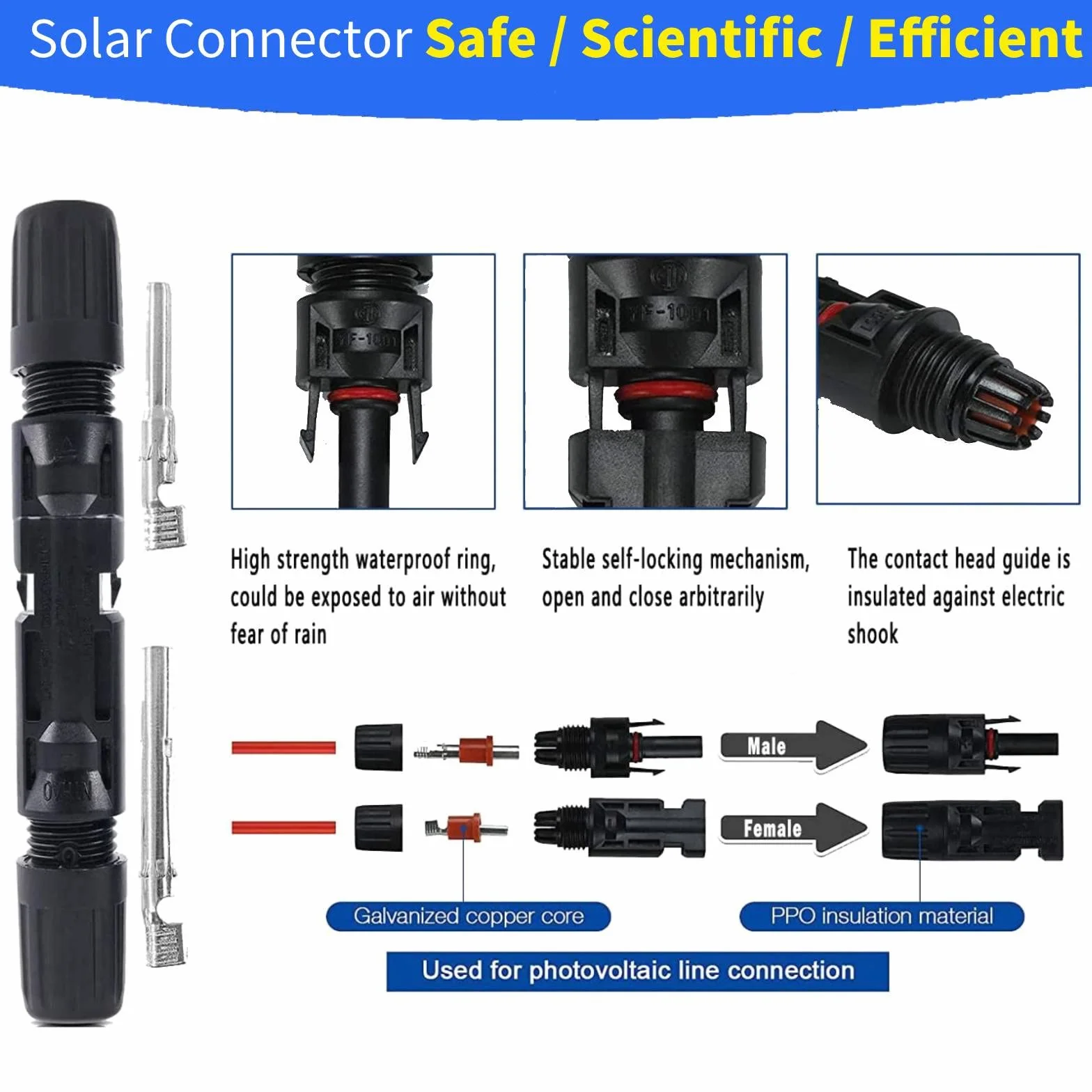 Conectores solares IP67, 6 pares macho/hembra, conector de panel solar con 2 llaves de cable