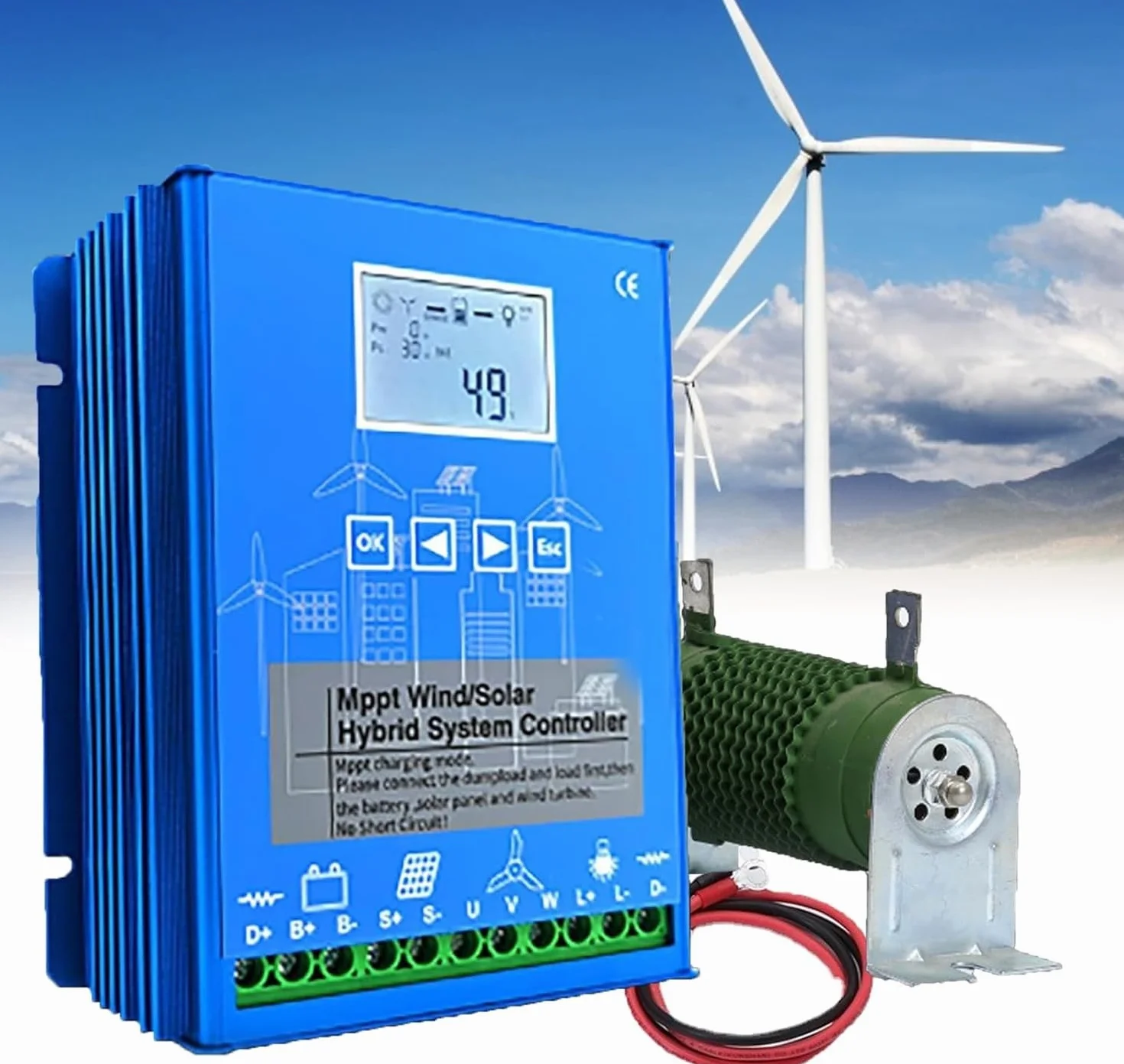 Controlador de carga híbrido Solar eólico de 6000W-12000W, regulador de carga MPPT de 12V, 24V y 48V con pantalla LCD y carga de descarga(12000W,48V)