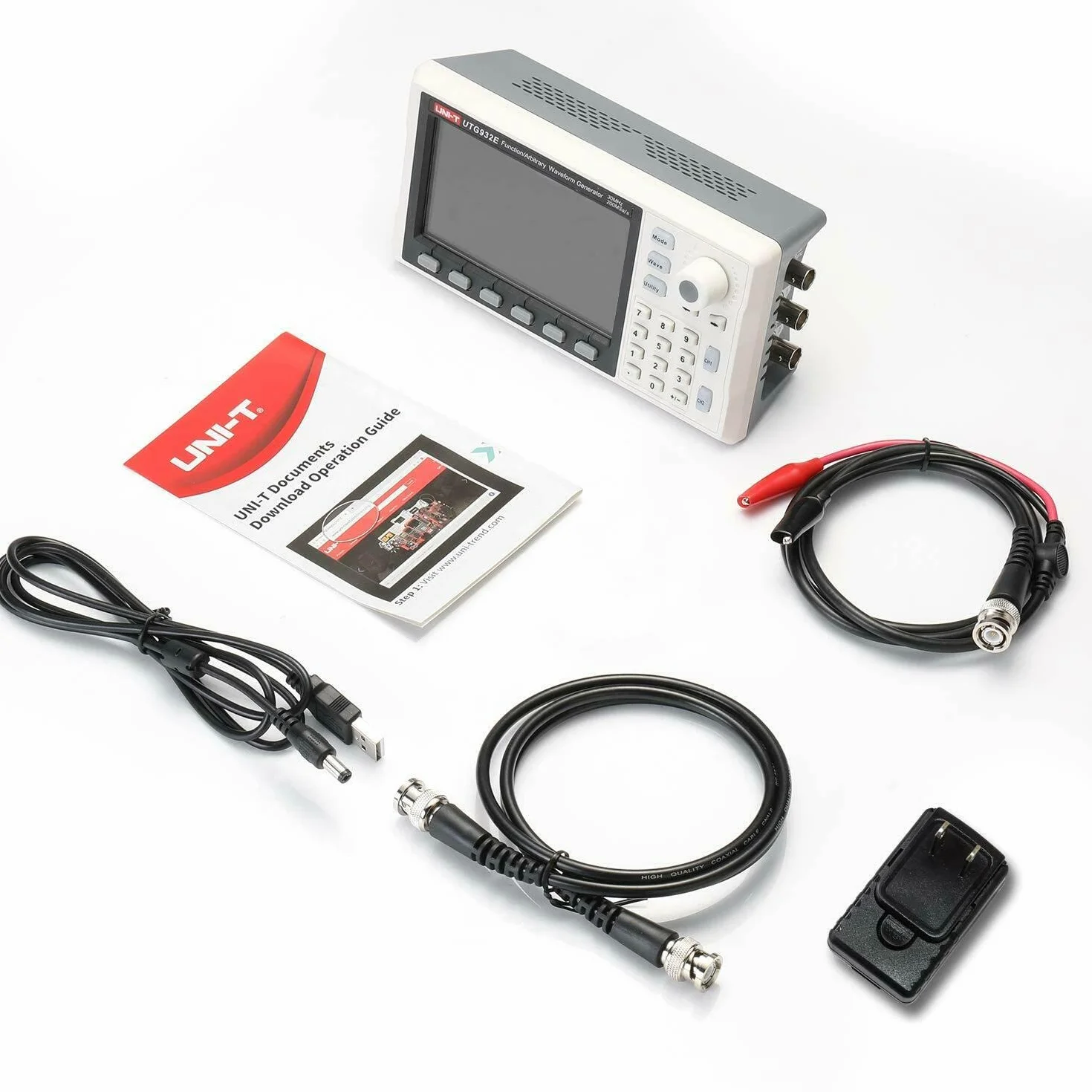 UNI-T Generador de funciones de 30 MHz, UTG932E, generador de forma de onda arbitraria, 2 canales, 200 MSa/s, resolución vertical de 14 bits, enchufe europeo