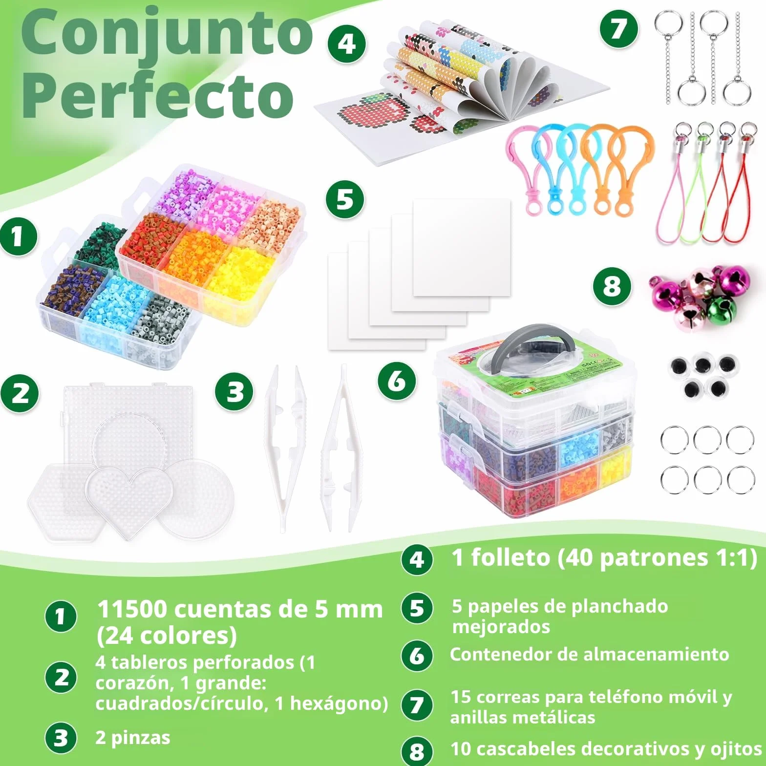 Mardo Hama Beads 11500 Piezas 60 Modelos 24 Colores Cuentas para Planchar DIY Joyas Manualidades 3D
