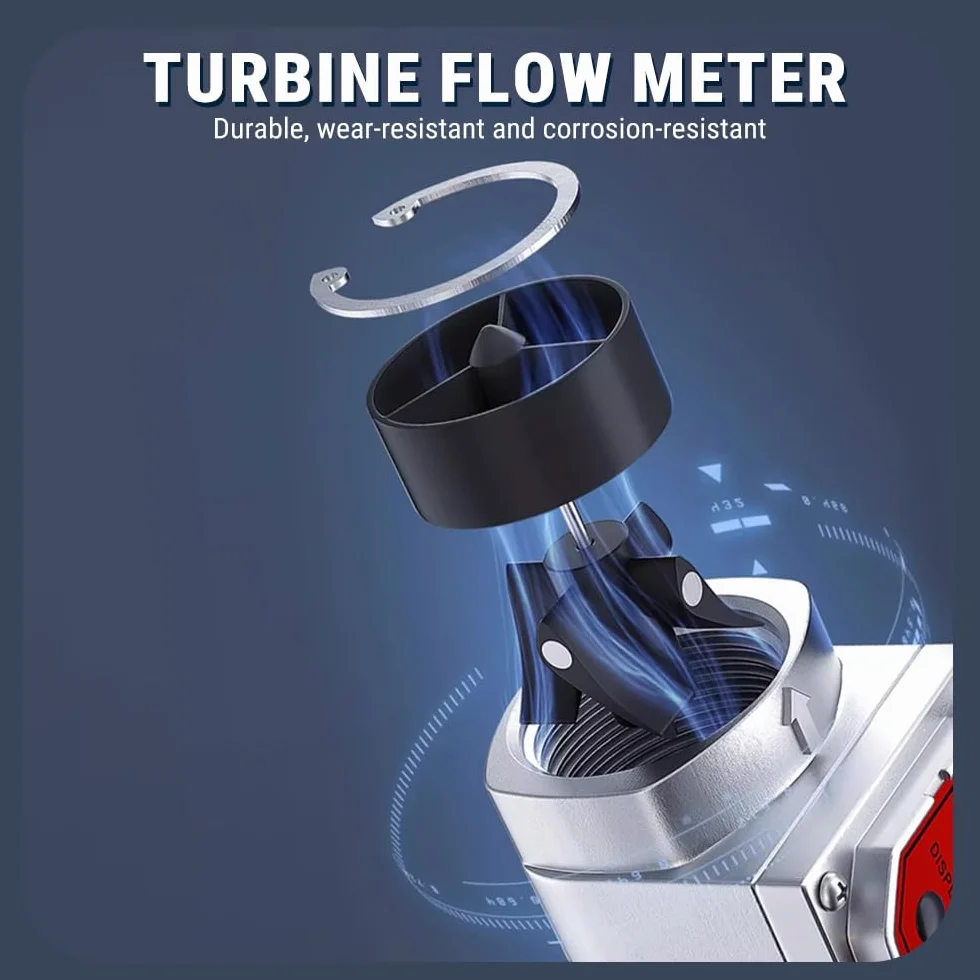 Medidor de Flujo de Turbina Digital 1" NPT 15-120L, Caudalímetro Agua con Pantalla LCD, para Diésel y Gasolina (Rojo)