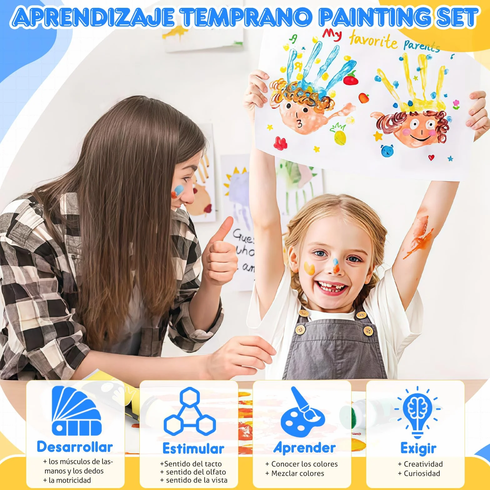 Pintura de Dedos para Niños 8 Colores 8x75ml No Tóxica Kit Pintura Dactilar