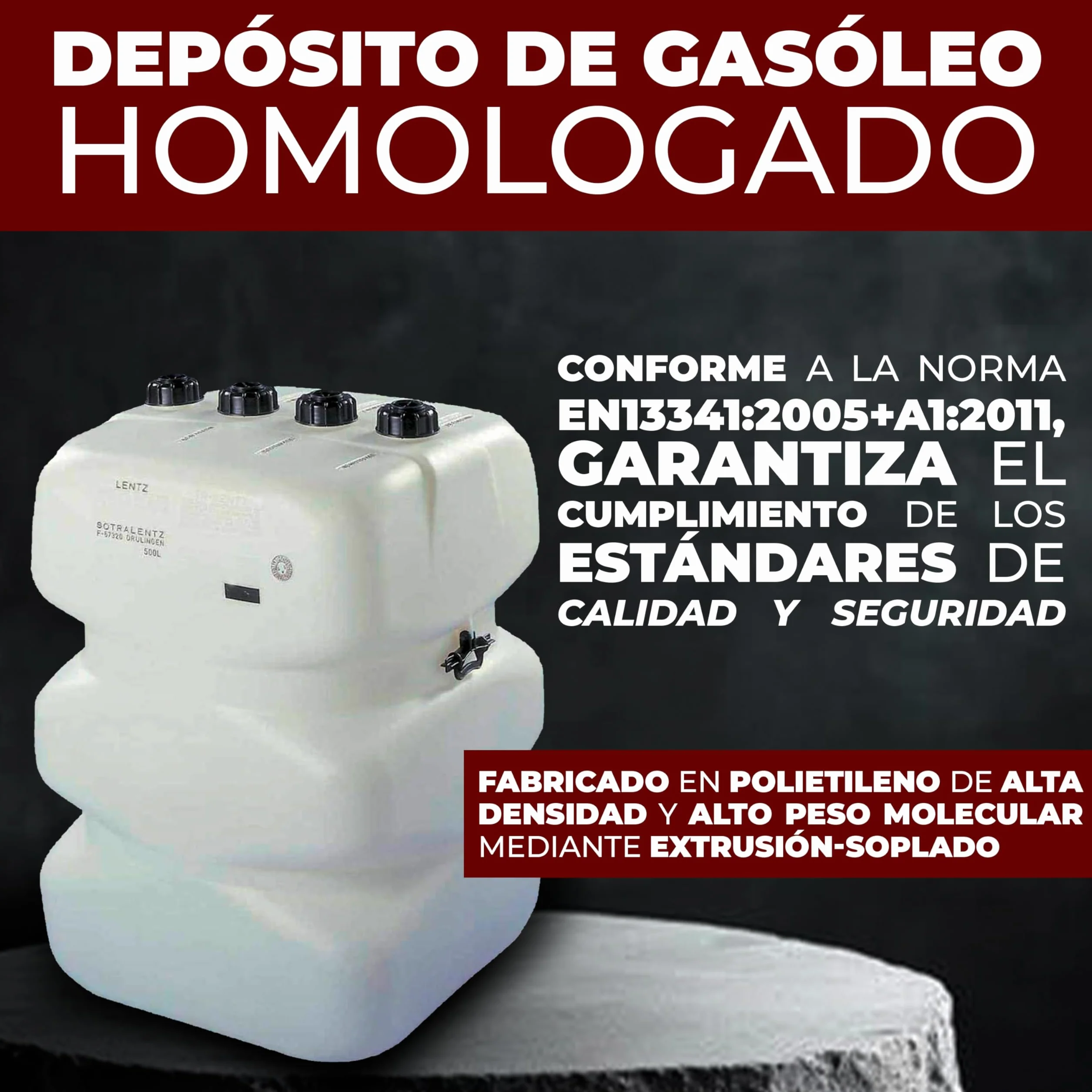 depósito de gasóleo de 500 litros - tanque de gasóleo homologado, polietileno de alta densidad, resistente a la corrosión,apto para uso industrial y doméstico