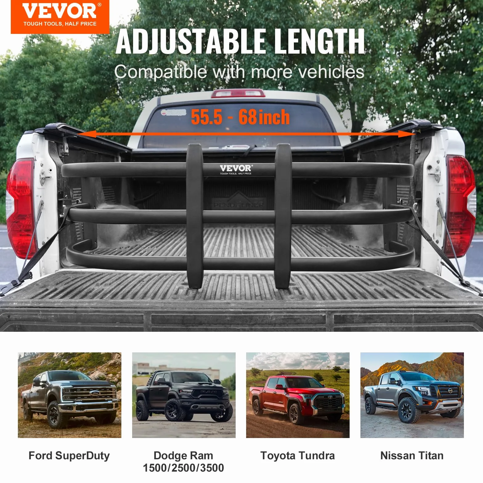 VEVOR Extensión de Plataforma de Camioneta Retráctil 141-172,5x53x47 Extensión de Plataforma de Carga de Aleación de Aluminio para Cargas Voluminosas Compatible con Ford Super Duty Toyota Tundra GMC