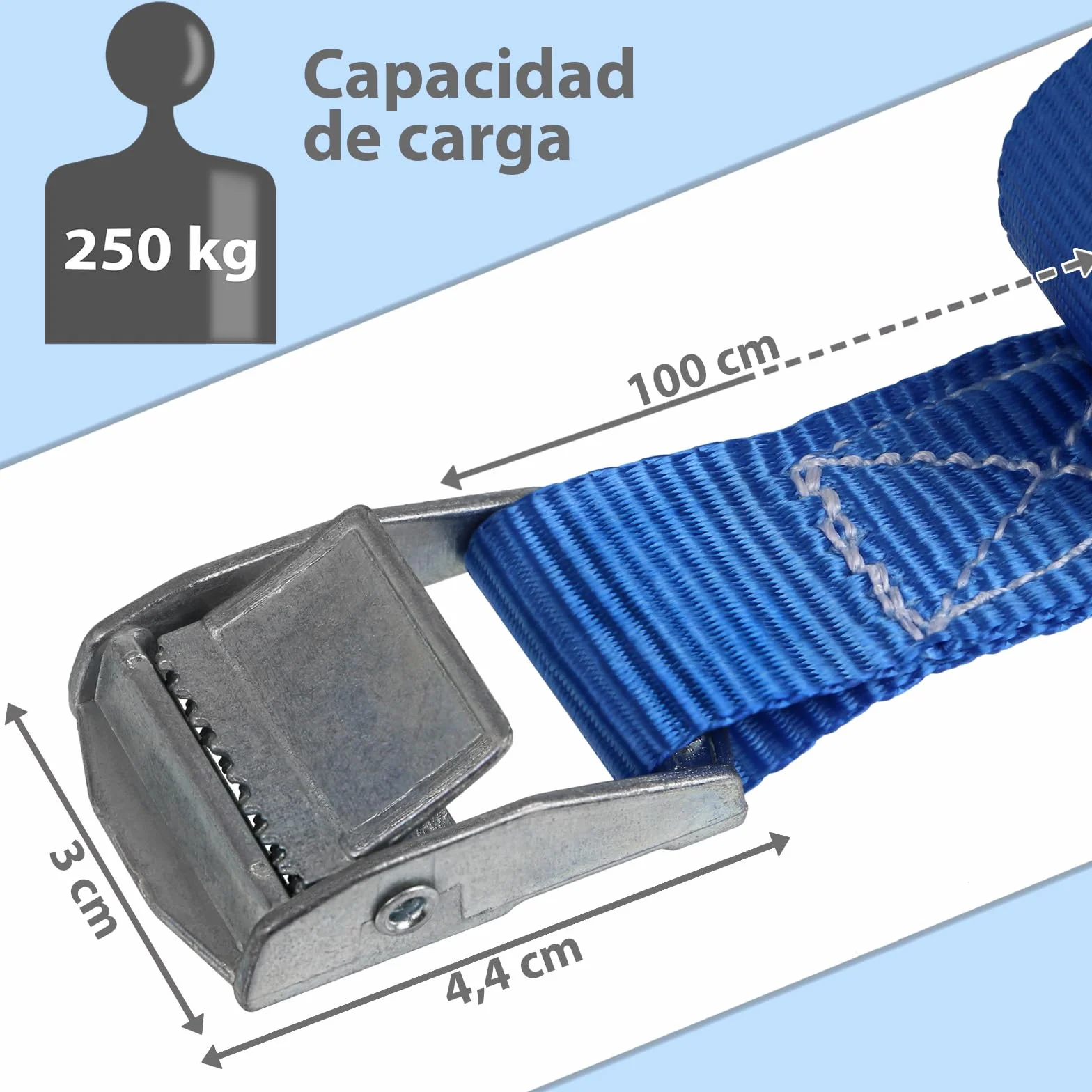 Correa de Amarre con Hebilla Azul 10 Piezas 2.5 cm x 1 m 250 kg DIN EN 12195-2