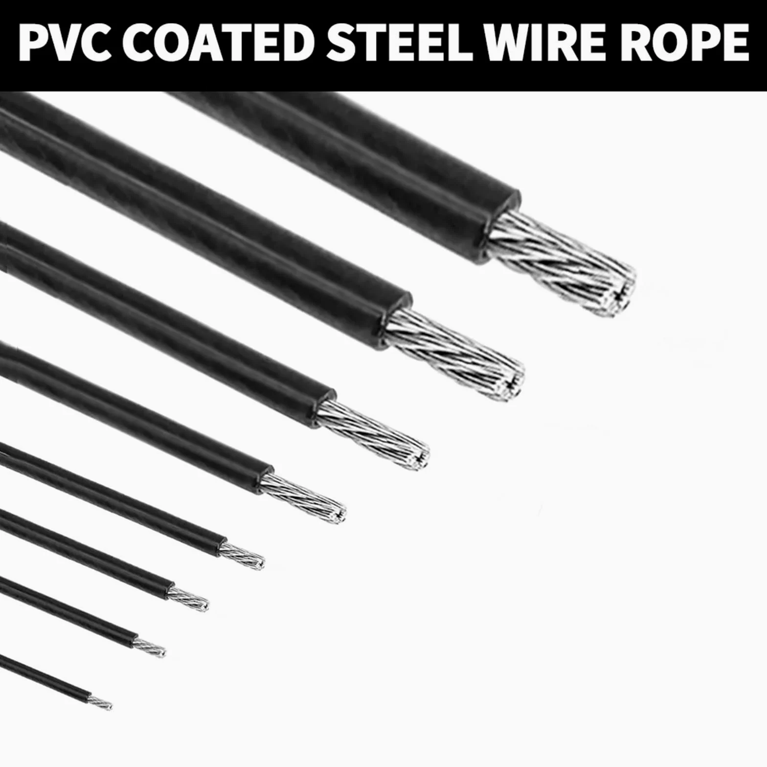 Alambre De Acero Plastificado Cable de acero inoxidable 304 con revestimiento PVC negro 2/3/4/5/6 mm, 50 m, buena resistencia a la corrosión(3.0mm)