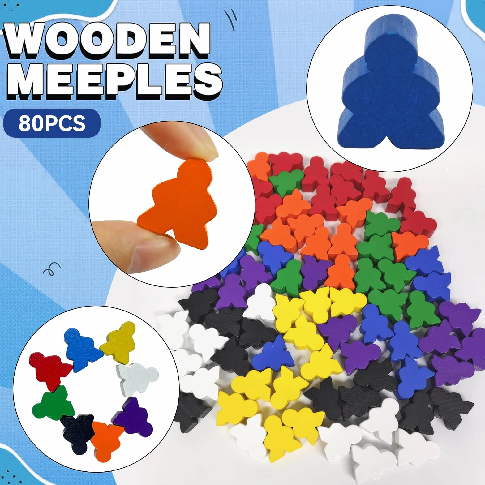 Fichas Personajes de Mesa 80 Piezas 24 x 20 mm Figuras de Madera 6 Dados Multicolor Juegos de Mesa