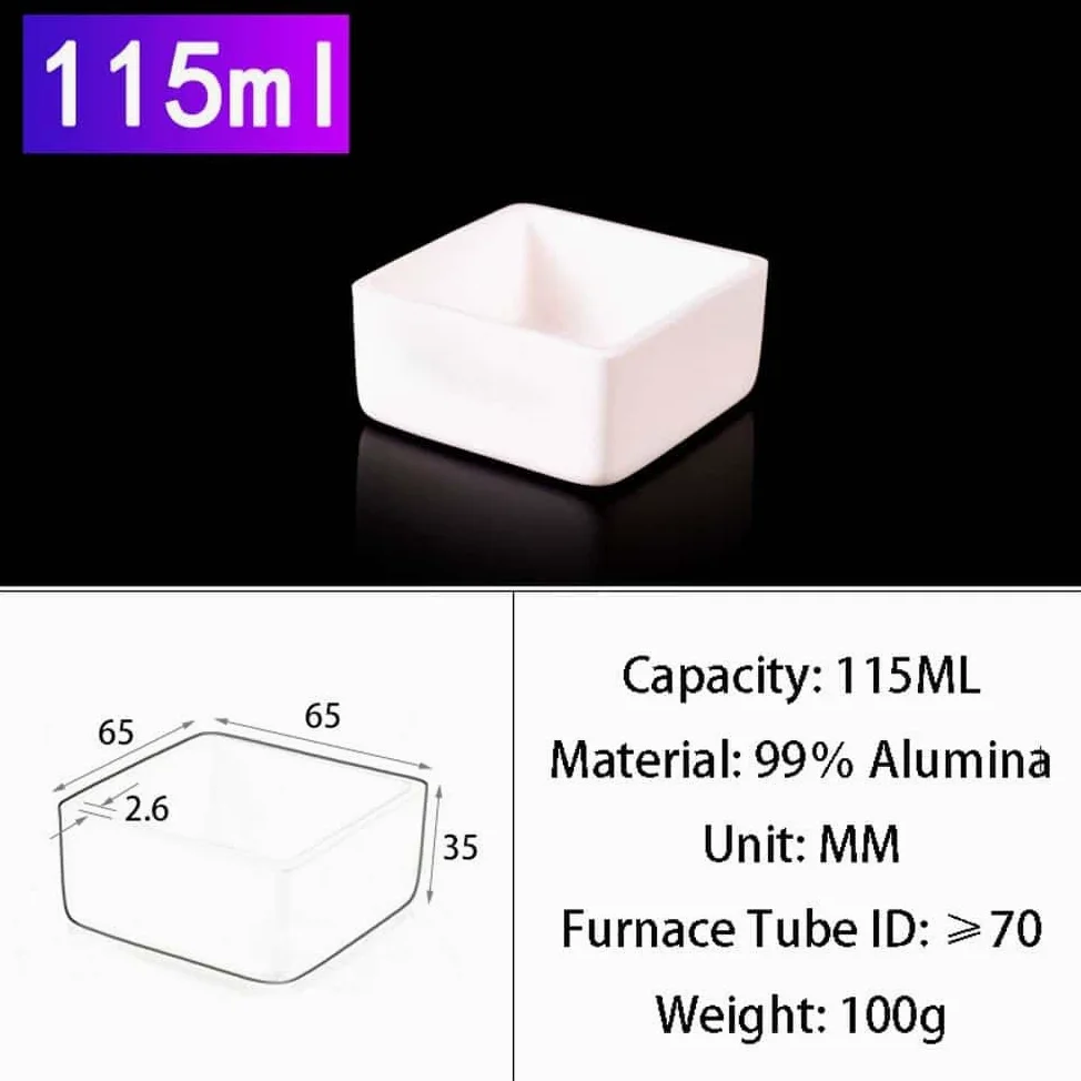 Crisol de alúmina al 99% - Contenedor de corindón cuadrado Al2O3 resistente a altas temperaturas for laboratorio e industria, 1 unidad(65x65x35mm)