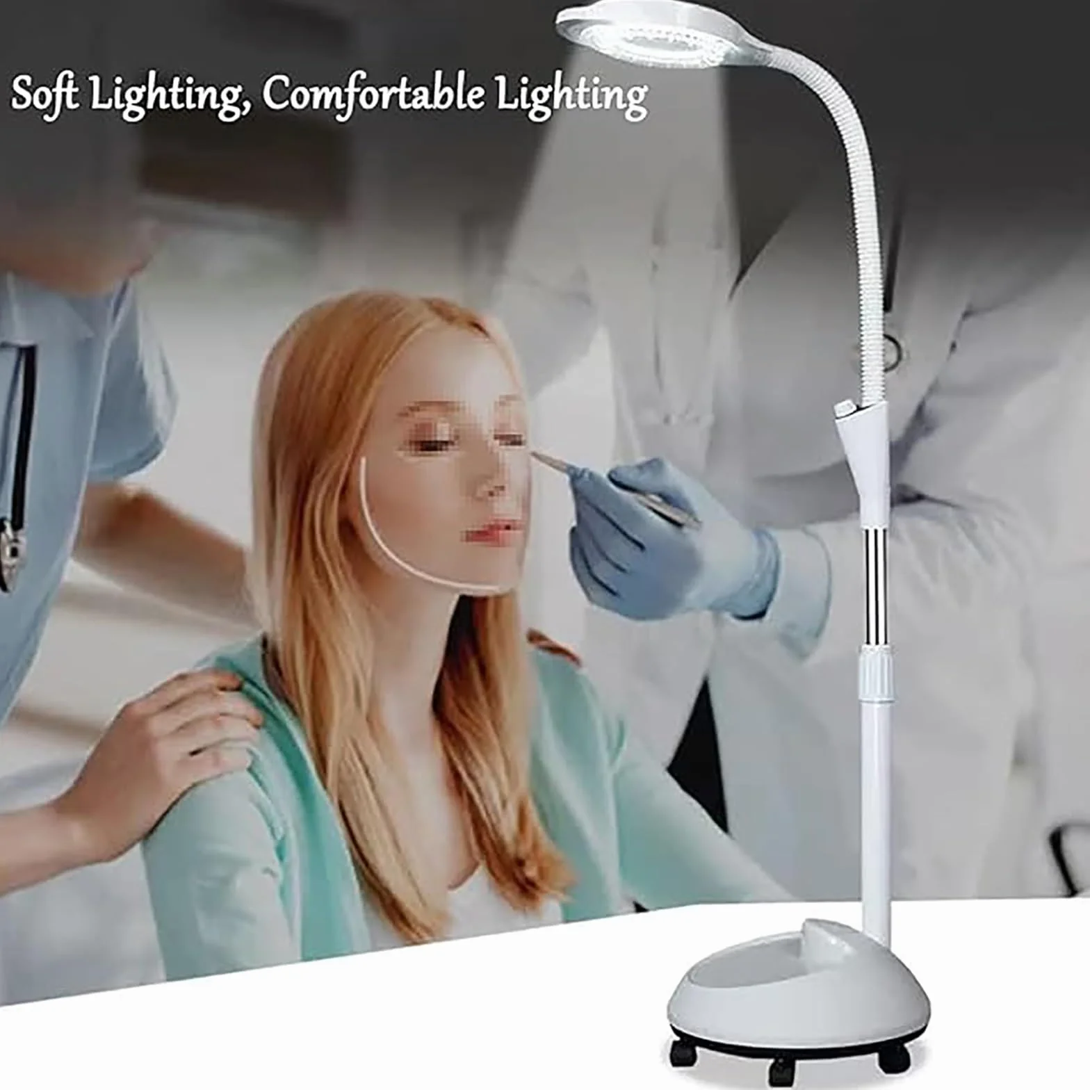 Lámpara de examen quirúrgico móvil, luz de examen con ruedas, con lupa de 8 aumentos, luz de examen de cuello de cisne flexible, adecuada for clínicas ambulatorias, exámenes físicos, salones de bellez