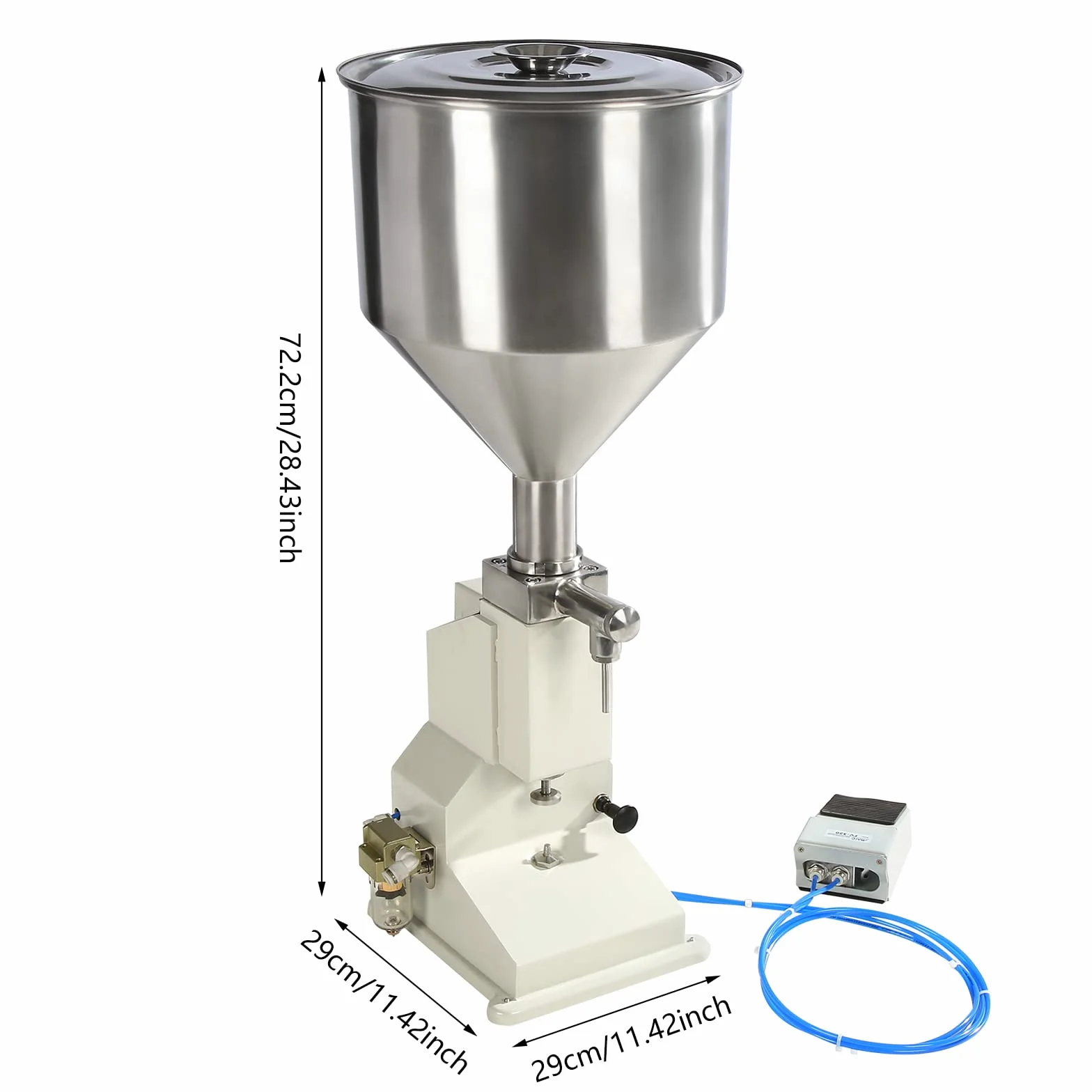 Máquina de llenado neumática, carrera de llenado de 5-50 g Máquina de llenado de pasta neumática con tolva Máquina de llenado de líquido de pasta de acero inoxidable Máquina de llenado de botellas