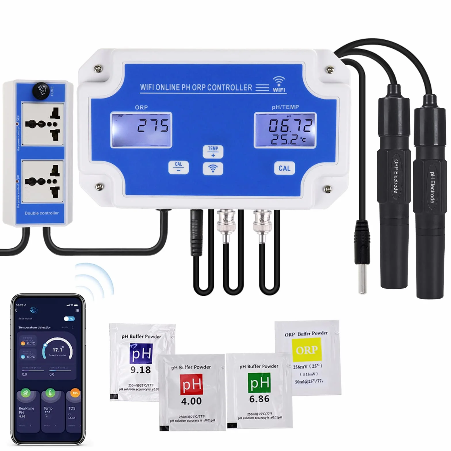 Medidor pH ORP Temperatura 3 en 1 Driver Inteligente con Control Remoto para Hidropónica Acuario Piscina