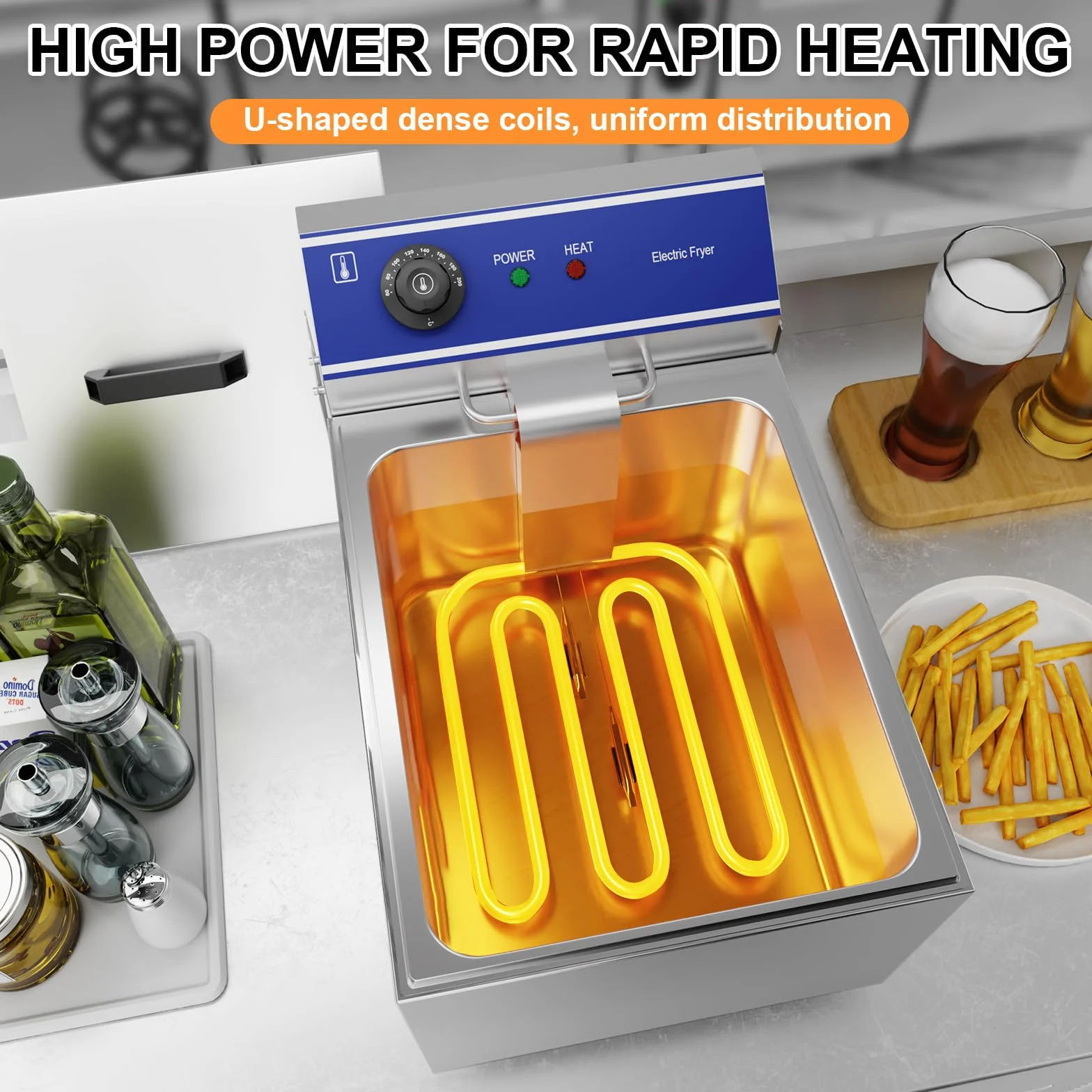 TAIMIKO Freidora eléctrica comercial de acero inoxidable 3000W 220V-240V Termostato 60-200°C