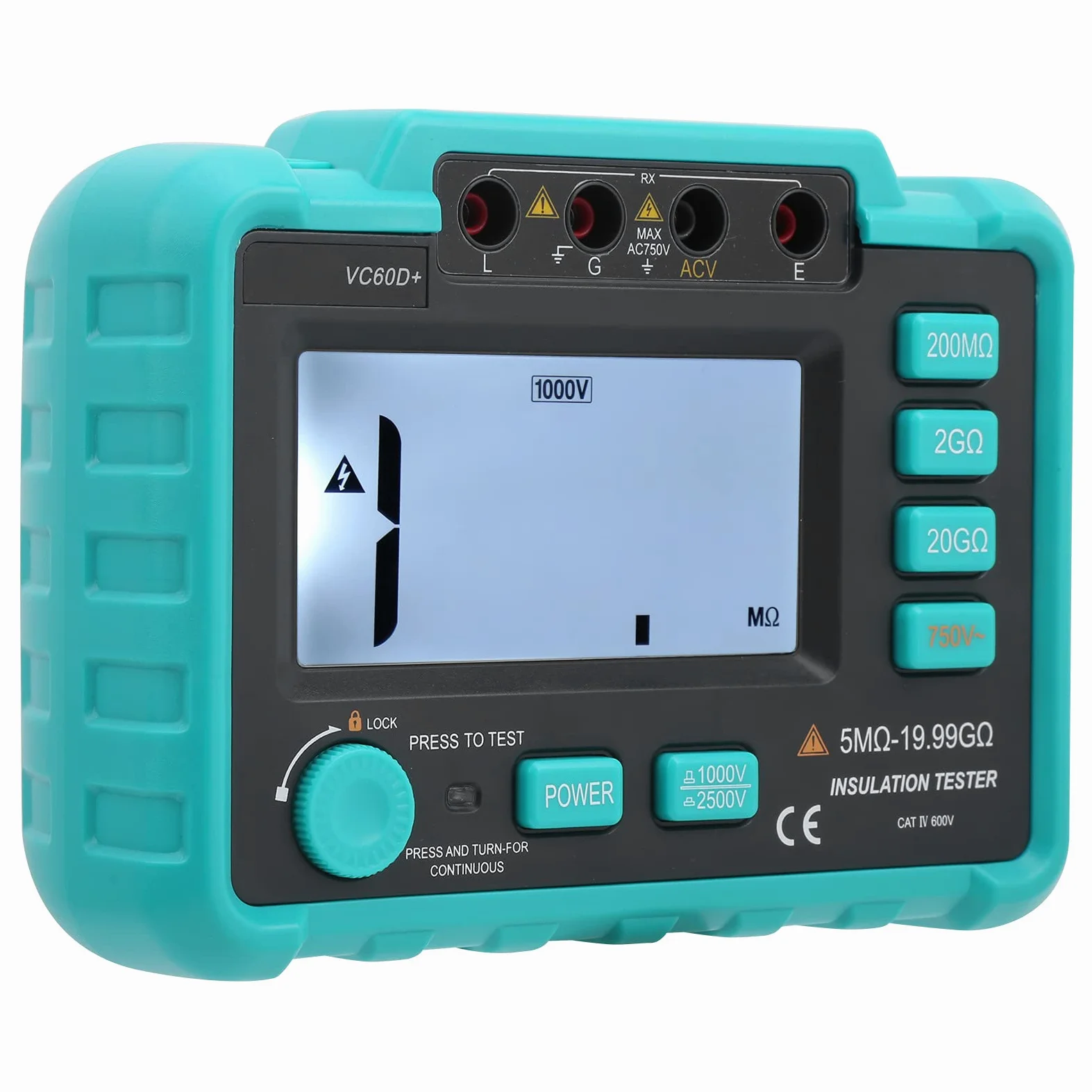 Probador de Aislamiento Digital Megóhmetro ABS 1000 V 2500 V Pantalla Retroiluminada de Alta Precisión de Amplio Rango para Electricistas que Prueban Motores Cables e Instalaciones Eléctricas